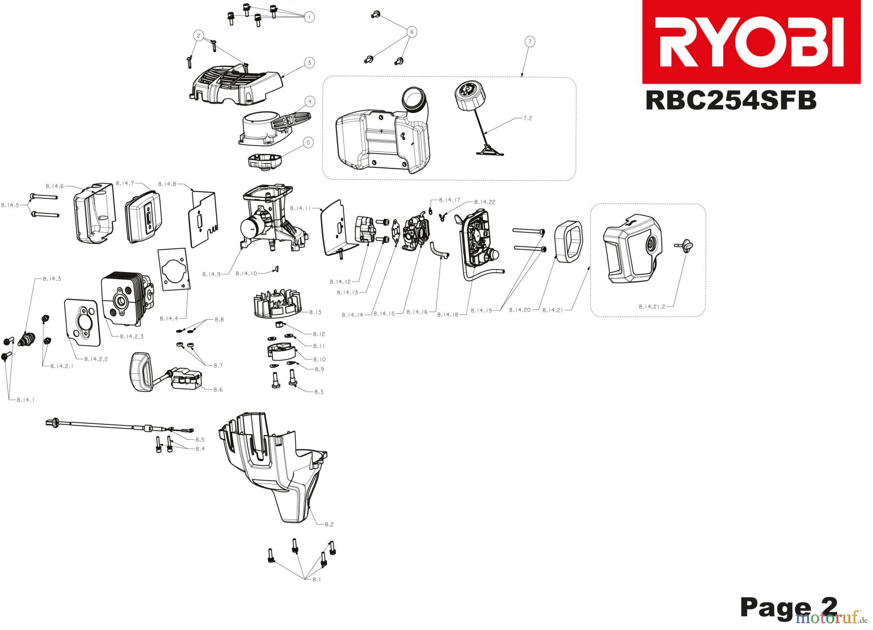  Ryobi Sensen Freischneider Benzin RBC254FSB Seite 2