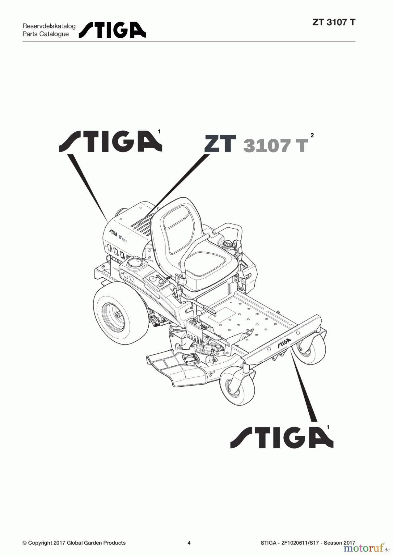  Stiga Frontmäher Zero Turn Mowers 2017 ZT 3107 T 2F1020611/S17 - Season 2017 Decals - Style