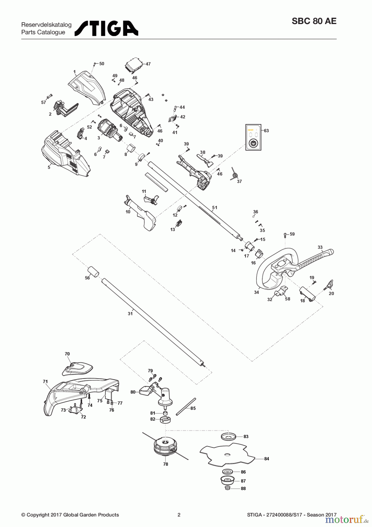  Stiga Motorsensen, Trimmer Baujahr 2017 Akku Baujahr 2017 SBC 80 AE 272400088/S17 - Season 2017 80V Battery Brushcutter