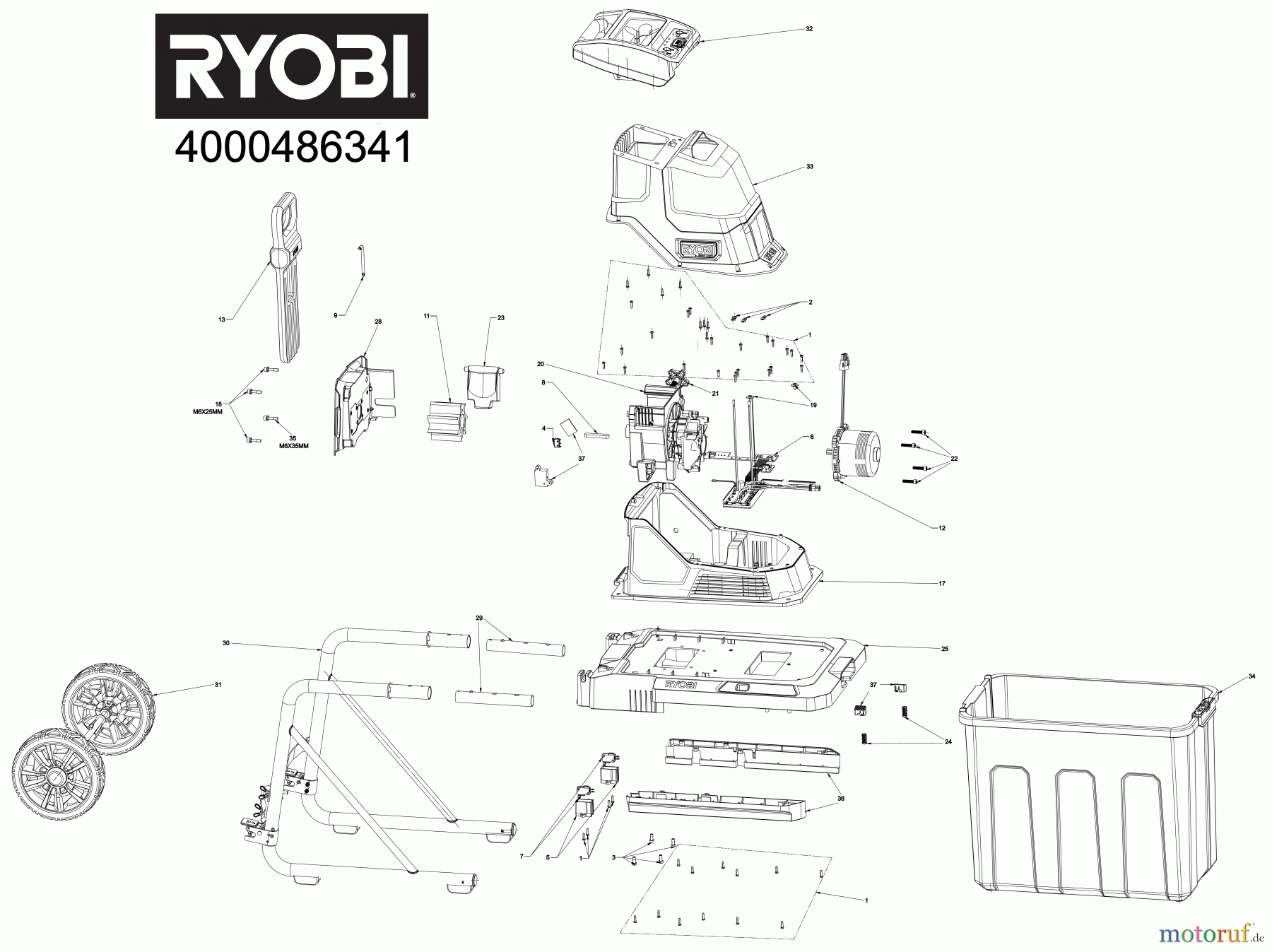  Ryobi Häcksler RY36SHX40 36 V MAX POWER Brushless Akku-Häcksler, Schnittkapazität 40 mm Seite 1