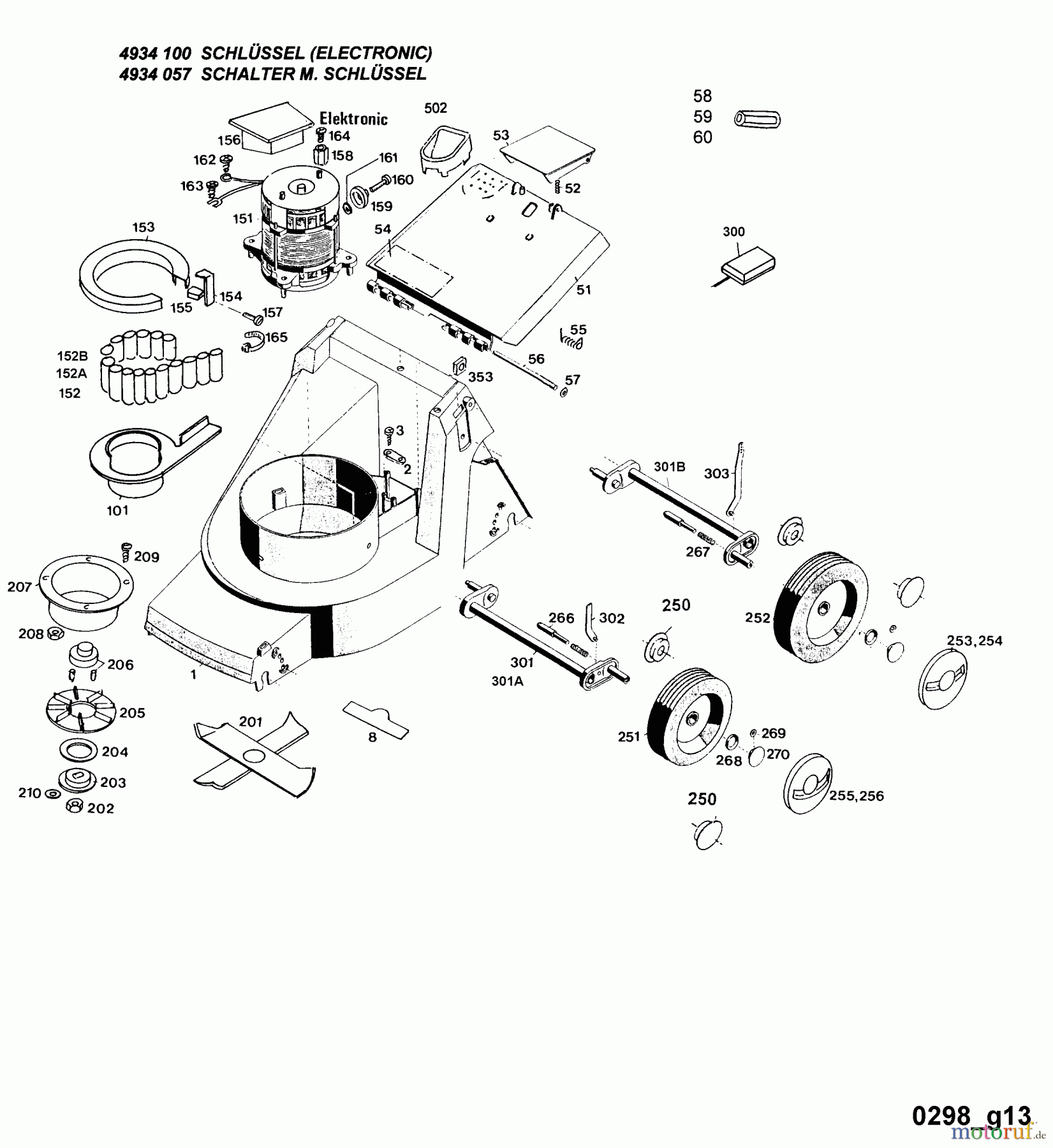  Wolf-Garten Battery mower 6.35 Accu 4934680 Series D  (1998) Electric motor, Electric parts, Blade, Wheels