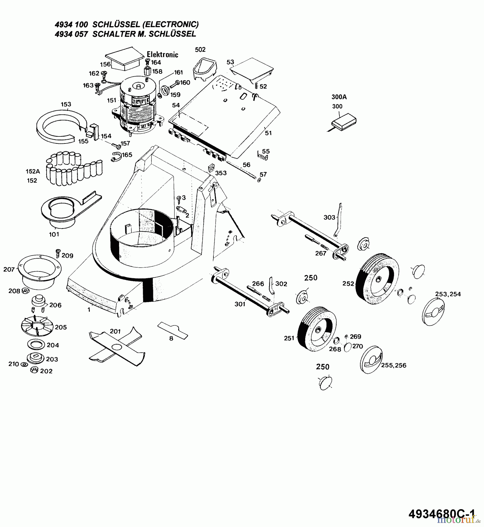  Wolf-Garten Battery mower NX-A 4934681 Series C  (1995) Electric motor, Electric parts, Blade, Wheels