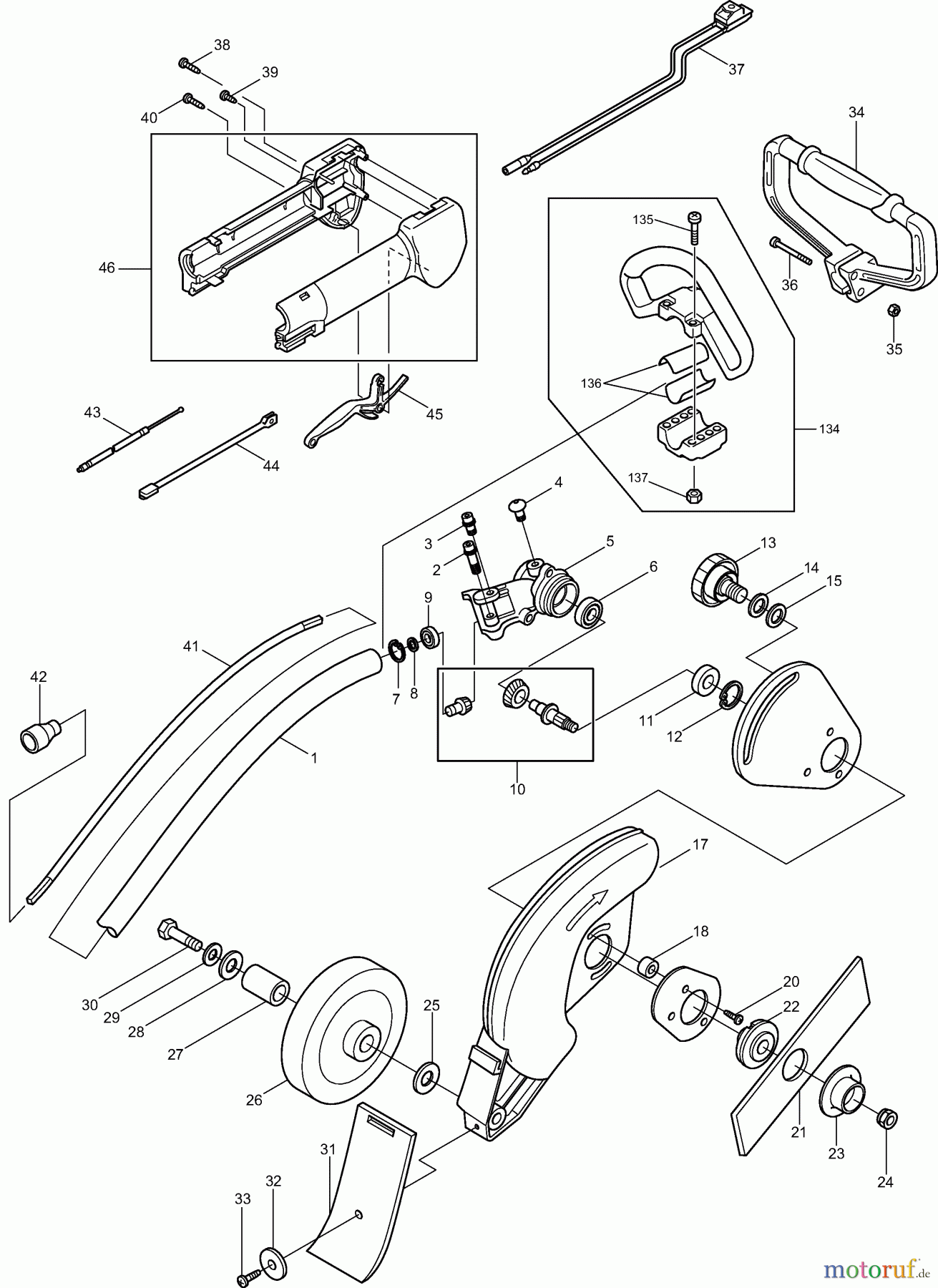  Dolmar Rasenkantenschneider PE-250 (USA) 1  Hauptrohr, Griff, Getriebegehäuse, Steuerhebel