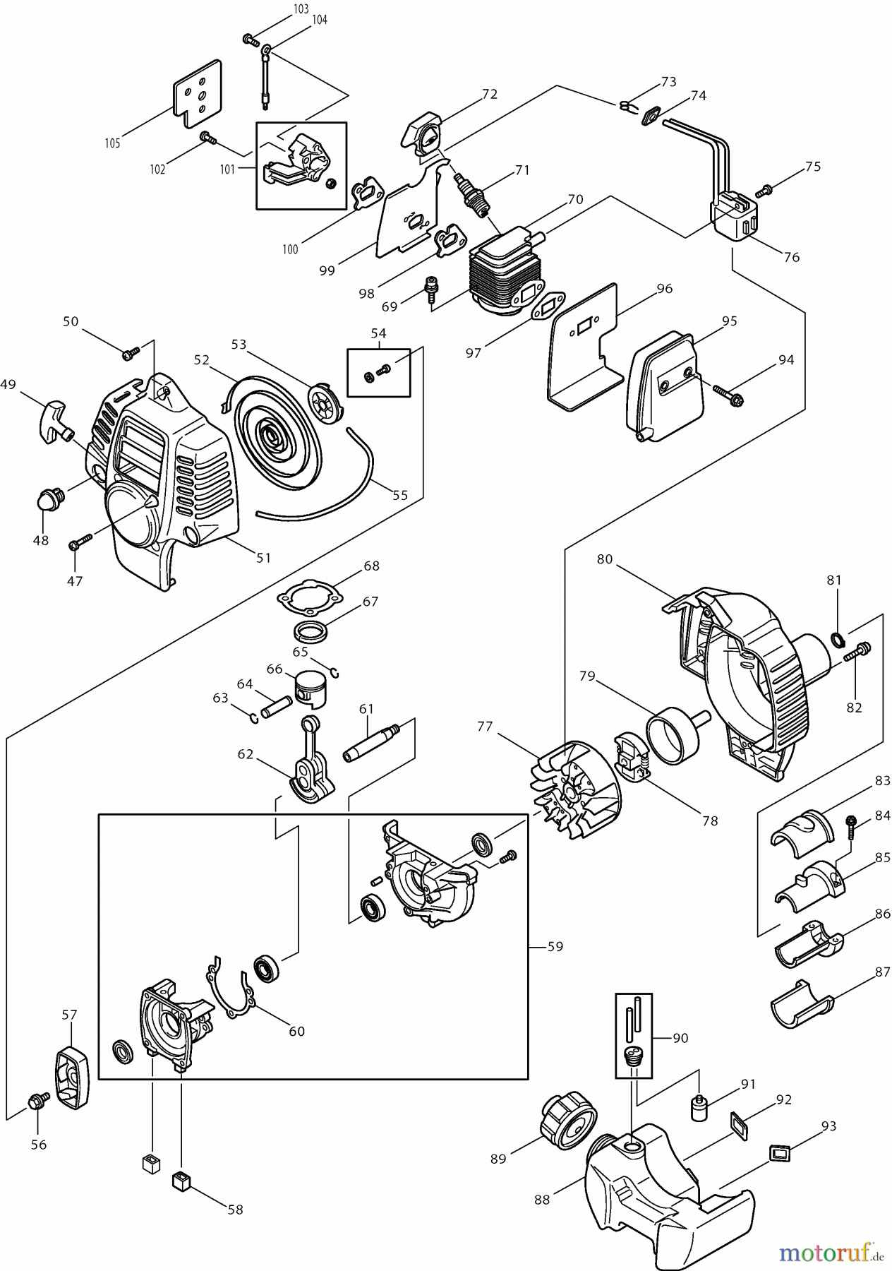  Dolmar Rasenkantenschneider PE-250 (USA) 2  Motor, Anwerfvorrichtung, Kupplung, Kraftstofftank, Schalldämpfer
