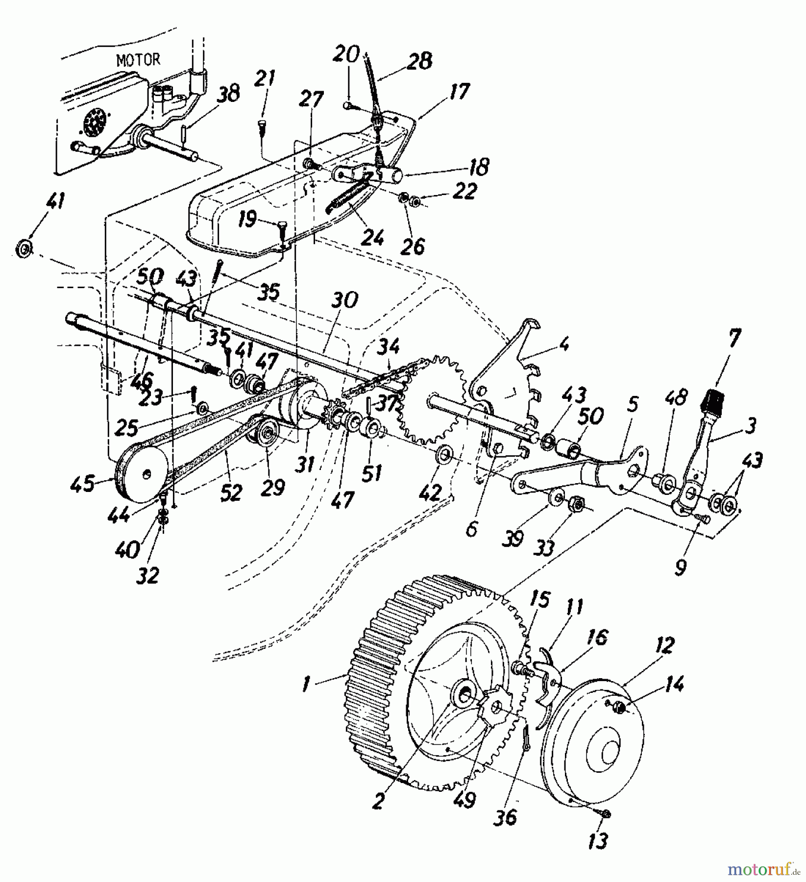  Columbia Petrol mower self propelled RD 51 125-3590  (1985) Drive system, Wheels