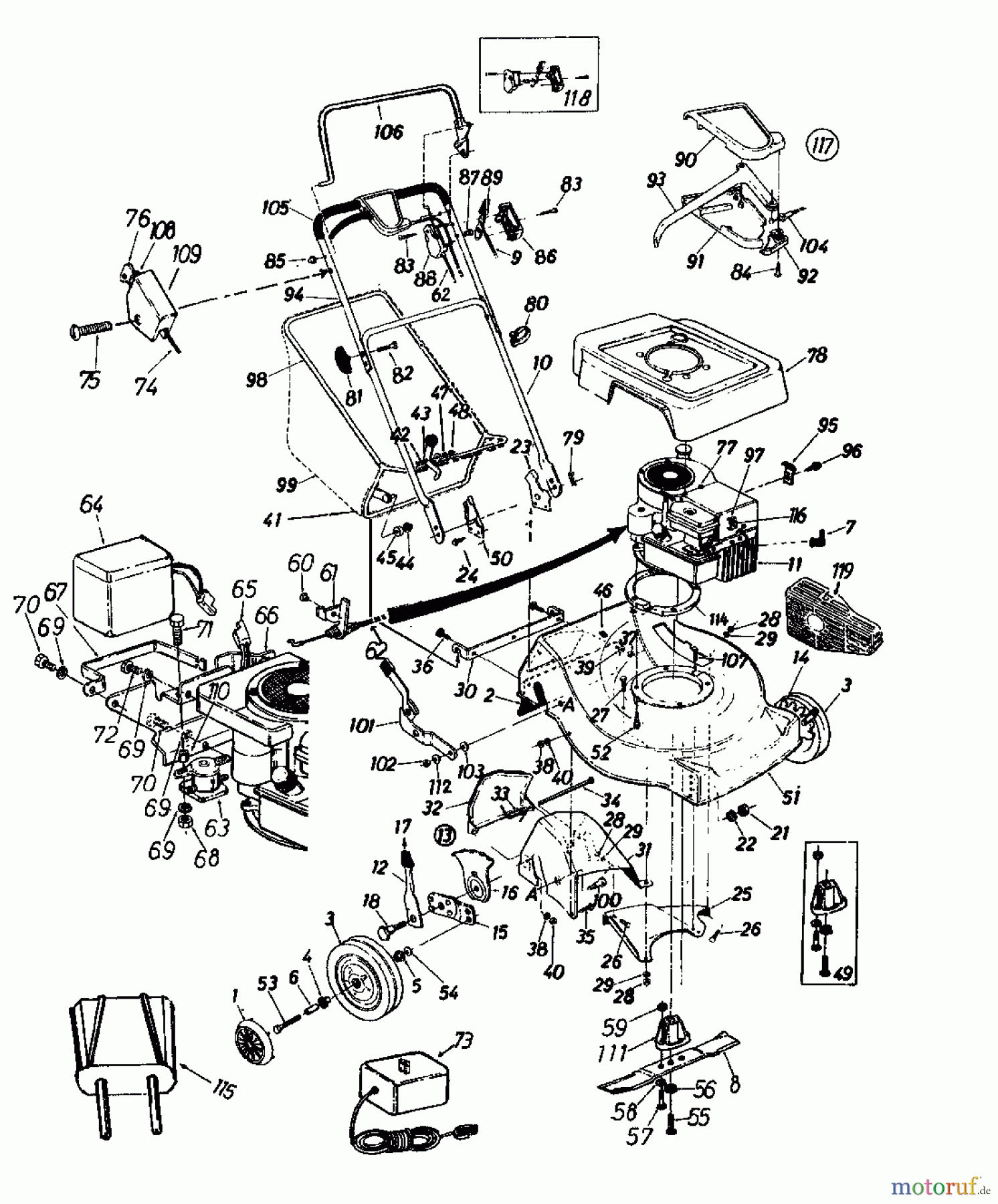  MTD Petrol mower self propelled REX-COMBI 51 ESSL 126-3570  (1986) Basic machine