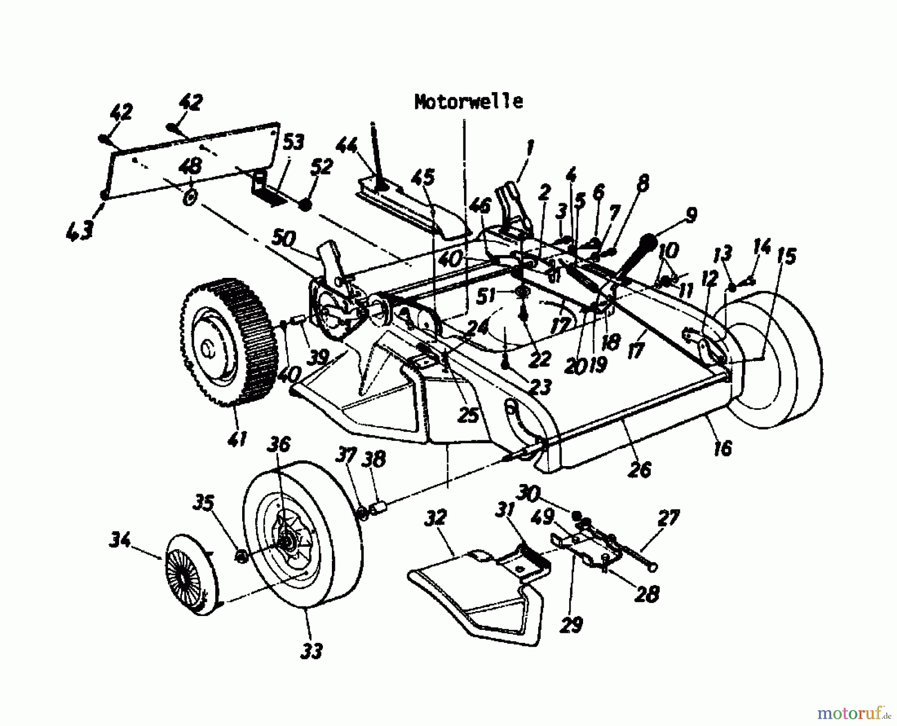  MTD Petrol mower self propelled DELUXE 53 S 126-2990  (1986) Deflector, Deck housing, Wheels