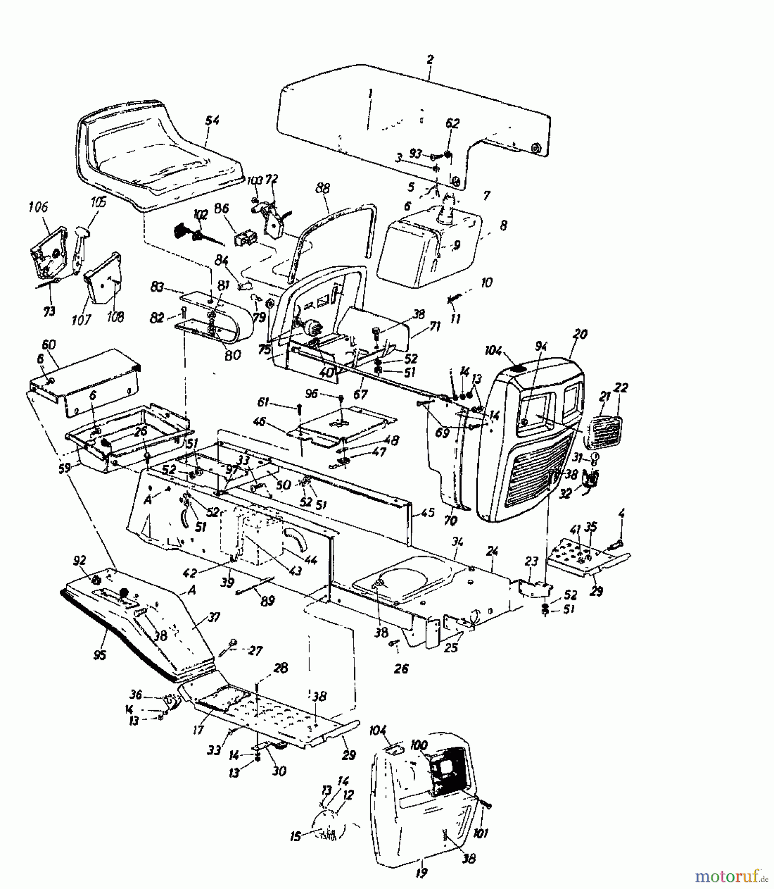  Super Lawn tractors Super 1196 137-6320  (1987) Dashboard, Engine hood, Fender