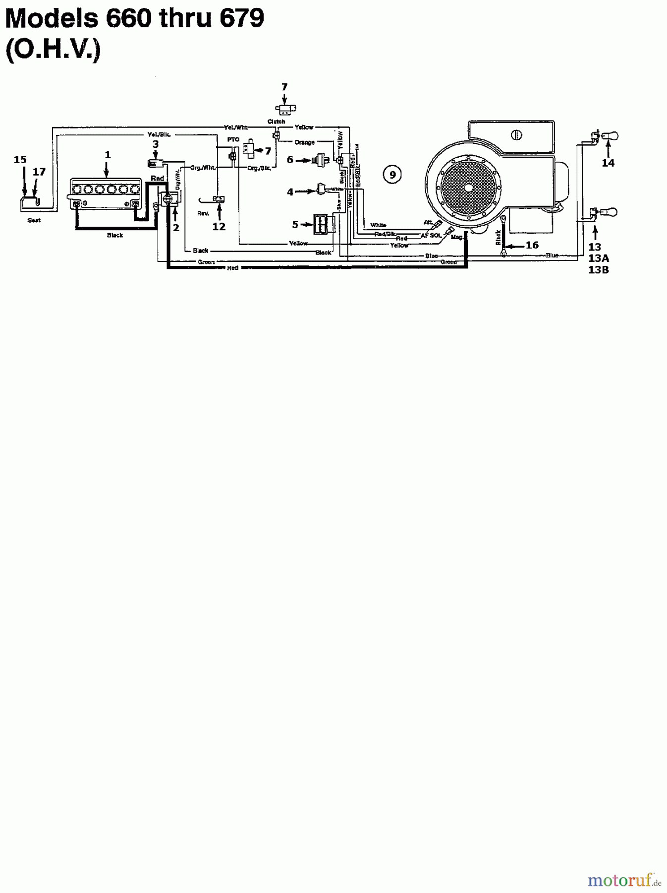  MTD Lawn tractors 665 E 135L665E678  (1995) Wiring diagram for O.H.V.