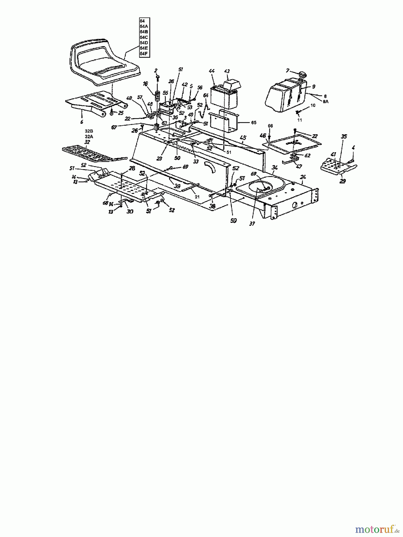  Brill Rasentraktoren (MTD Handelsmarke) Rasentraktoren 76/13 135N677C629  (1995) Rahmen, Sitz, Tank