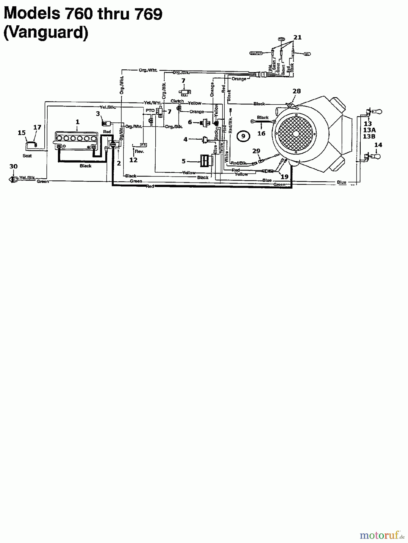  MTD Lawn tractors 125/102 135K761N602  (1995) Wiring diagram Vanguard