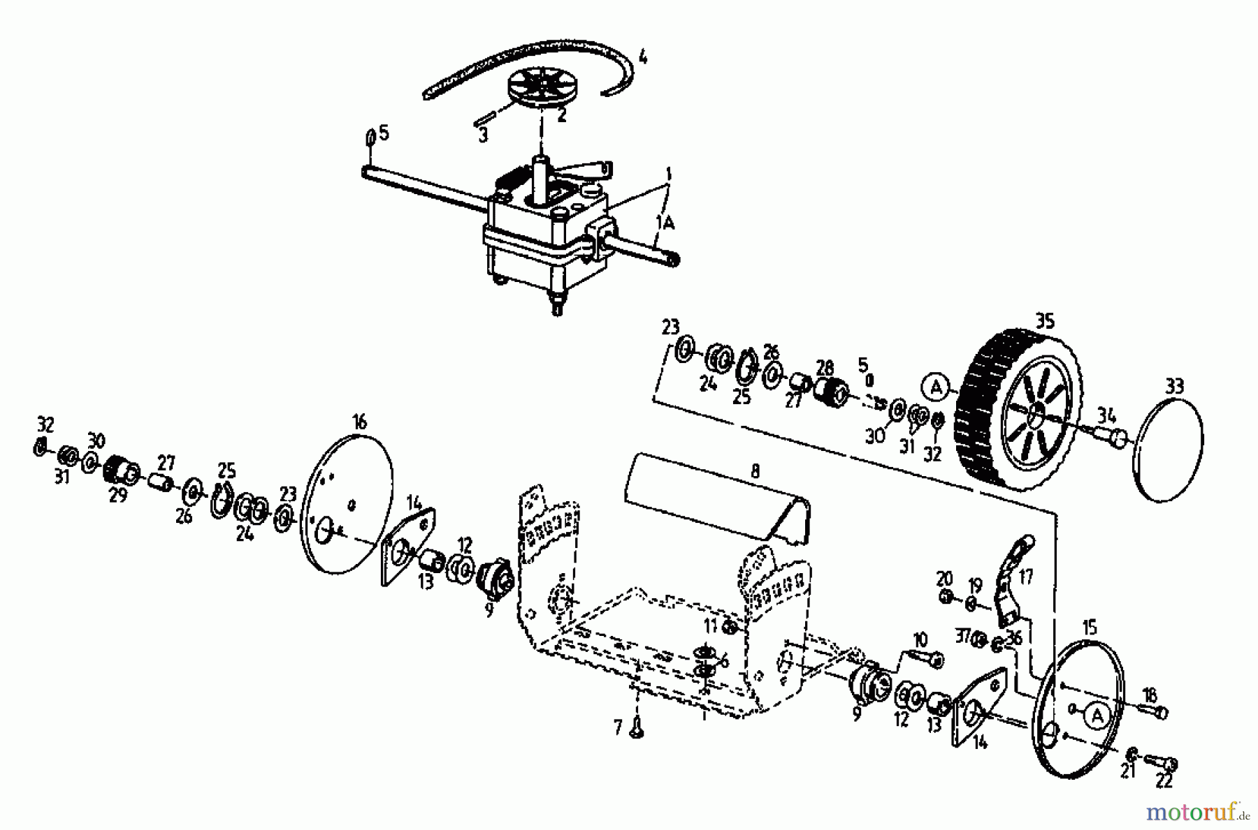  Floraself Petrol mower self propelled 3746 BLRE 04061.01  (1996) Gearbox, Wheels, Cutting hight adjustment