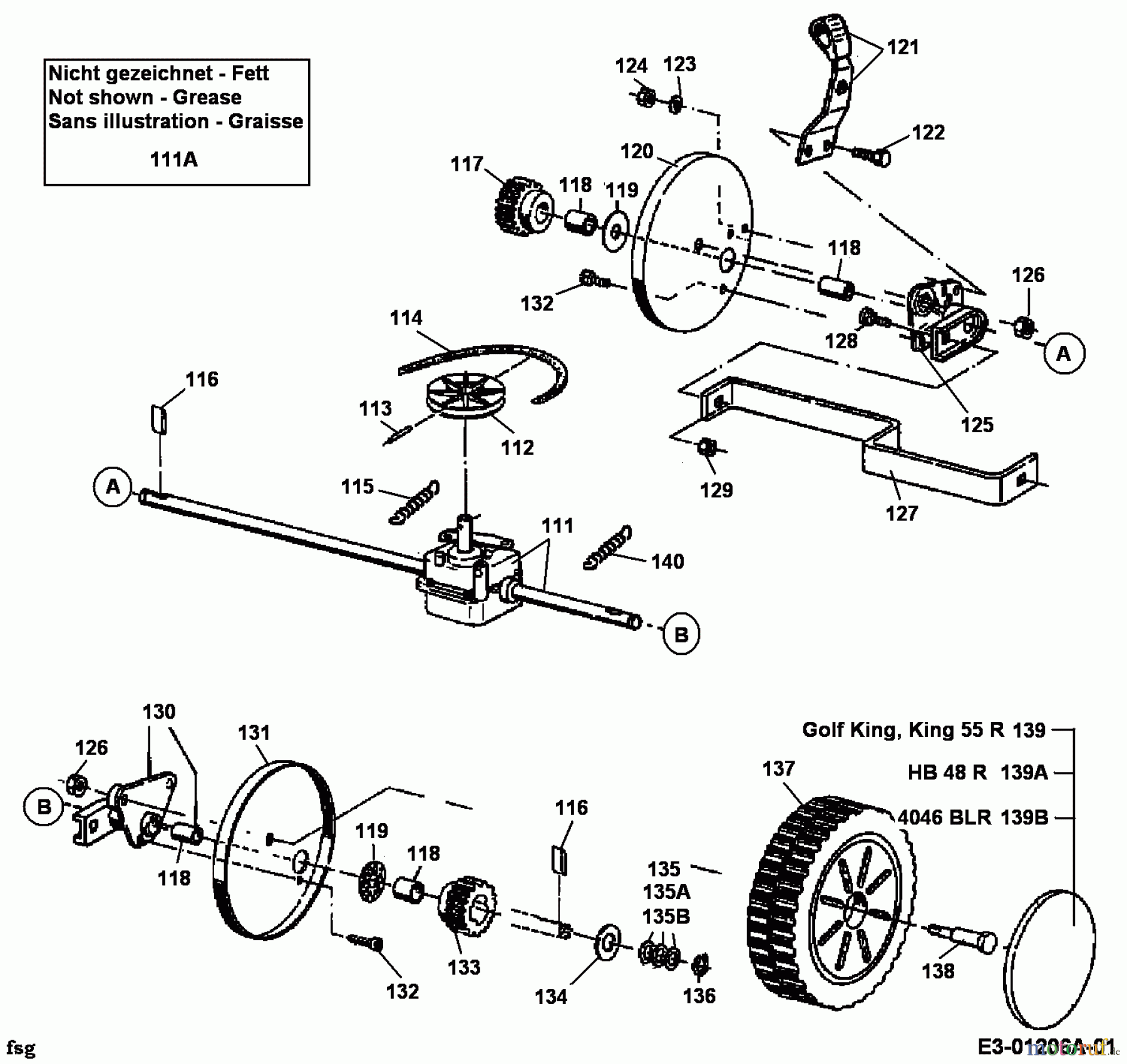  Golf Petrol mower self propelled KING 55 R (KING 5 SP) 12A-T18V648  (1998) Gearbox, Wheels