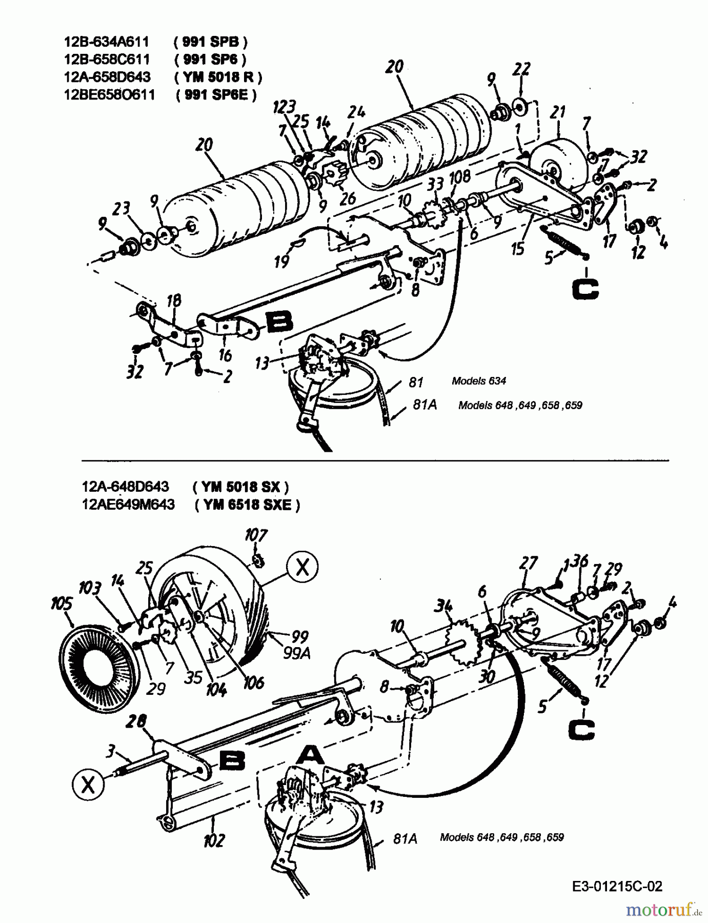  Yard-Man Petrol mower self propelled YM 5018 R 12A-658D643  (2000) Gearbox, Rollers, Wheels
