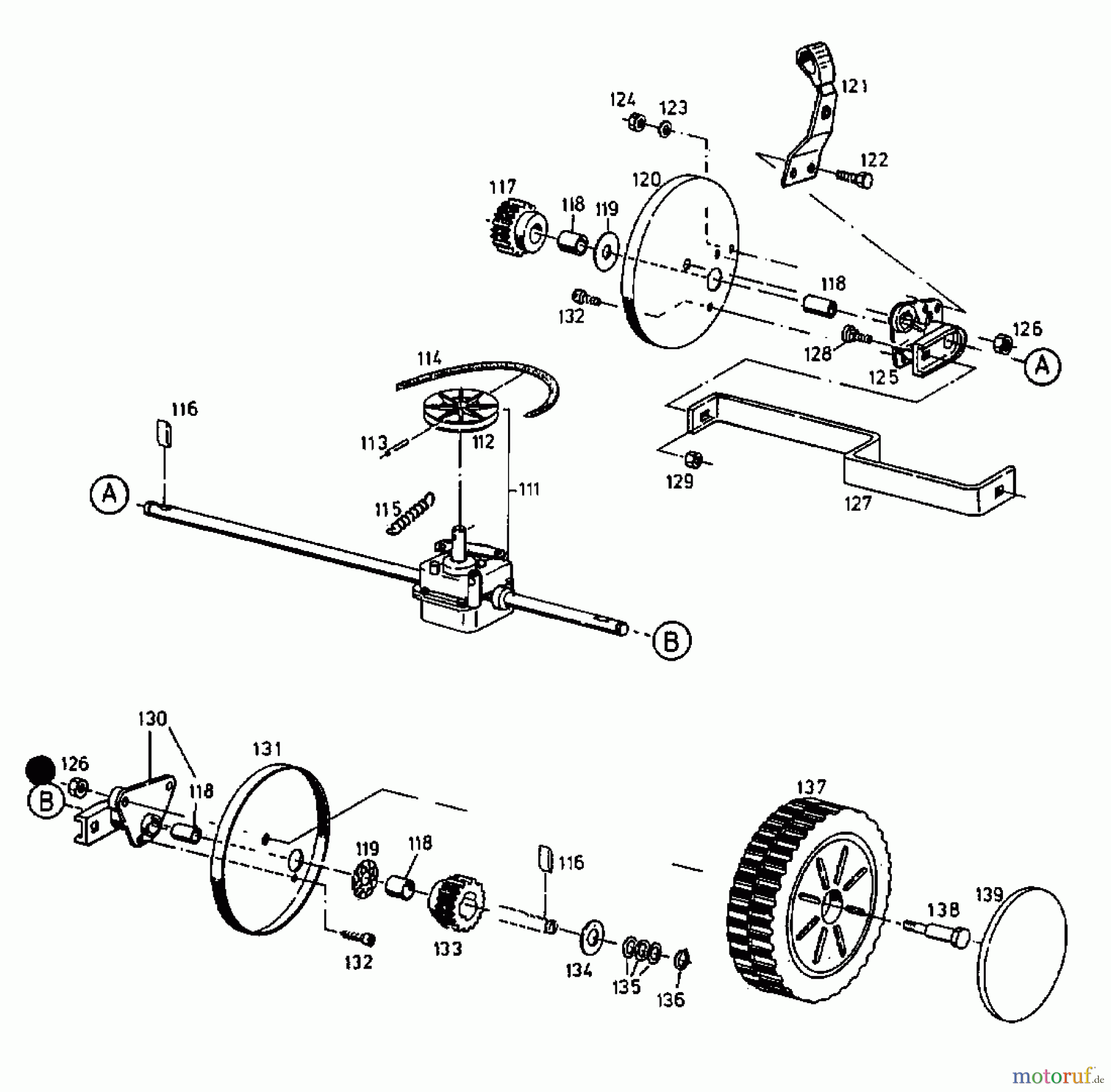  MTD Petrol mower self propelled GES 45 12B-T02Z678  (2000) Gearbox, Wheels