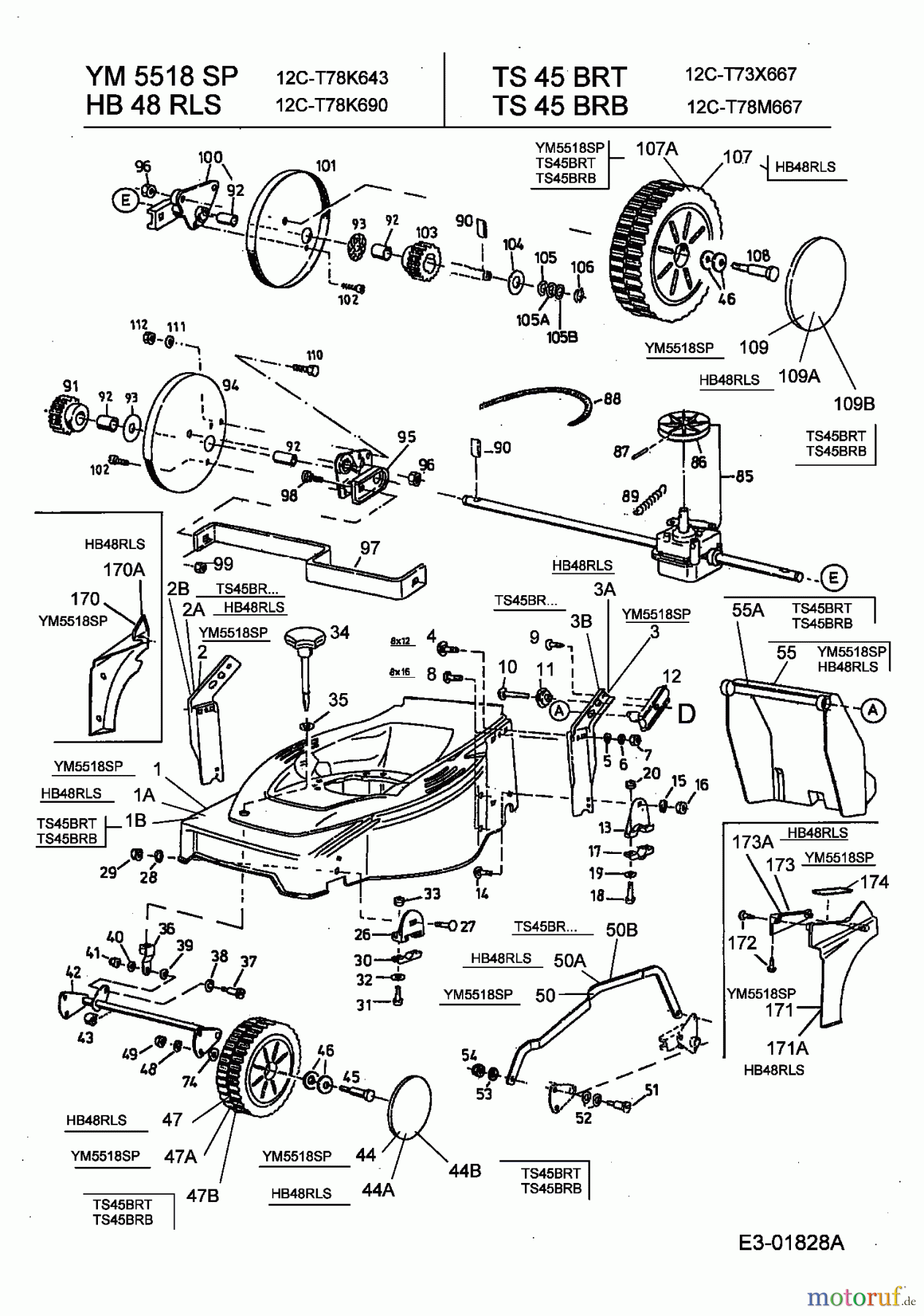  Gutbrod Petrol mower self propelled HB 48 RLS 12C-T78K690  (2003) Gearbox, Wheels, Cutting hight adjustment