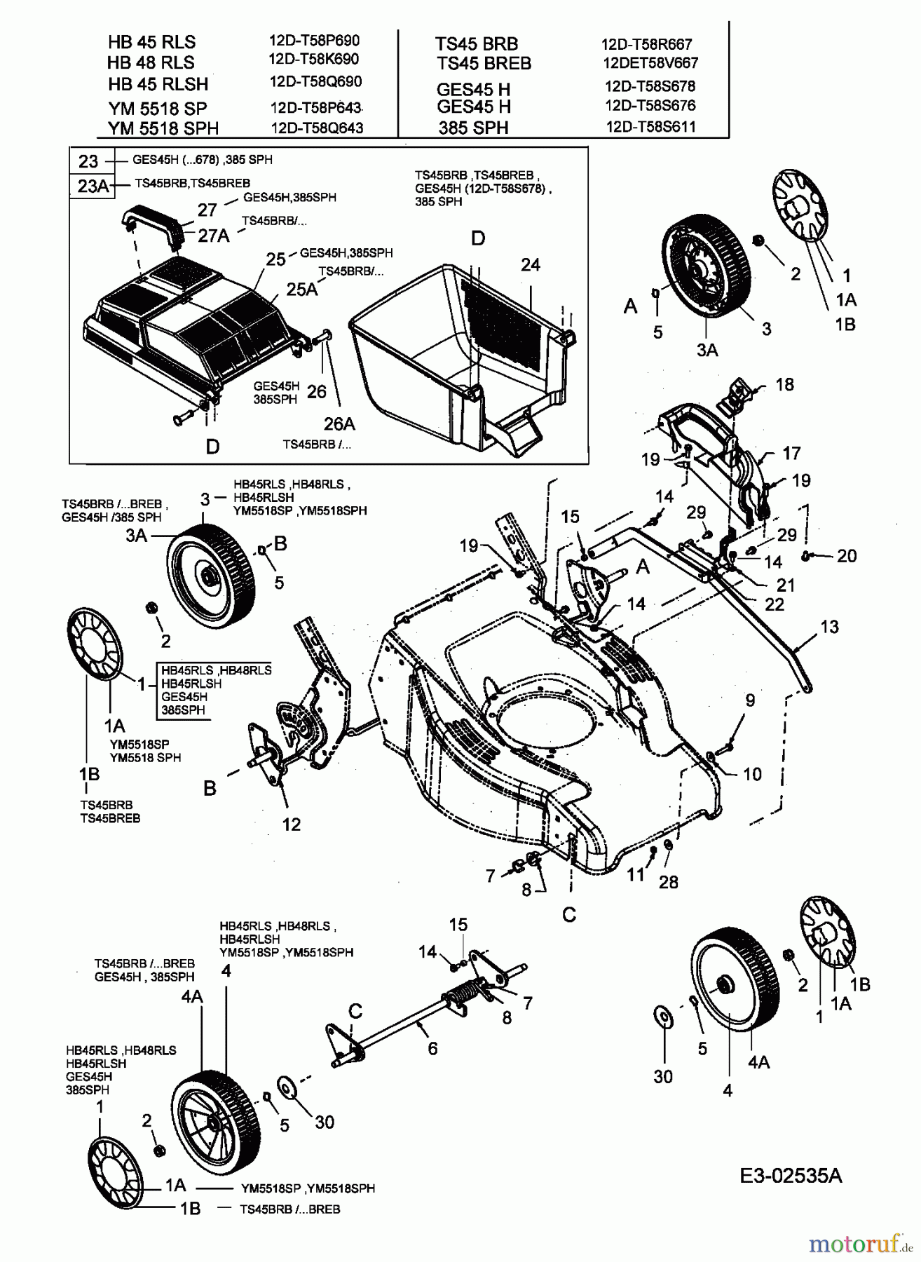  MTD Petrol mower self propelled GES 45 H 12D-T58S676  (2005) Grass box, Wheels, Cutting hight adjustment