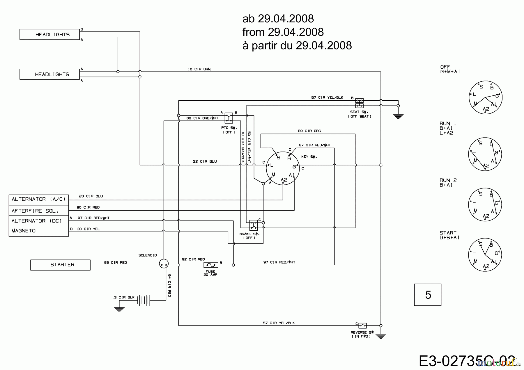  Bolens Lawn tractors BL 175/107 T 13AN775G484  (2008) Wiring diagram from 29.04.2008