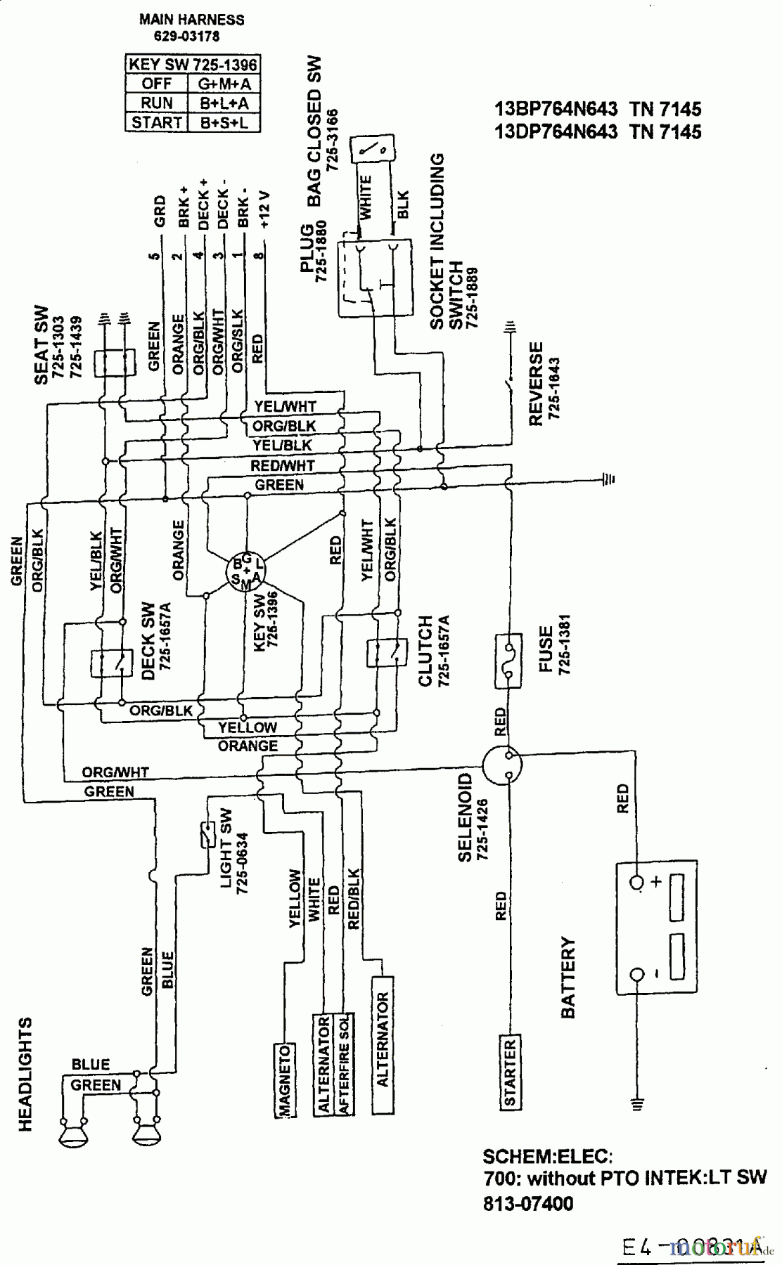  MTD Lawn tractors E/160 13DD768N670  (2000) Wiring diagram