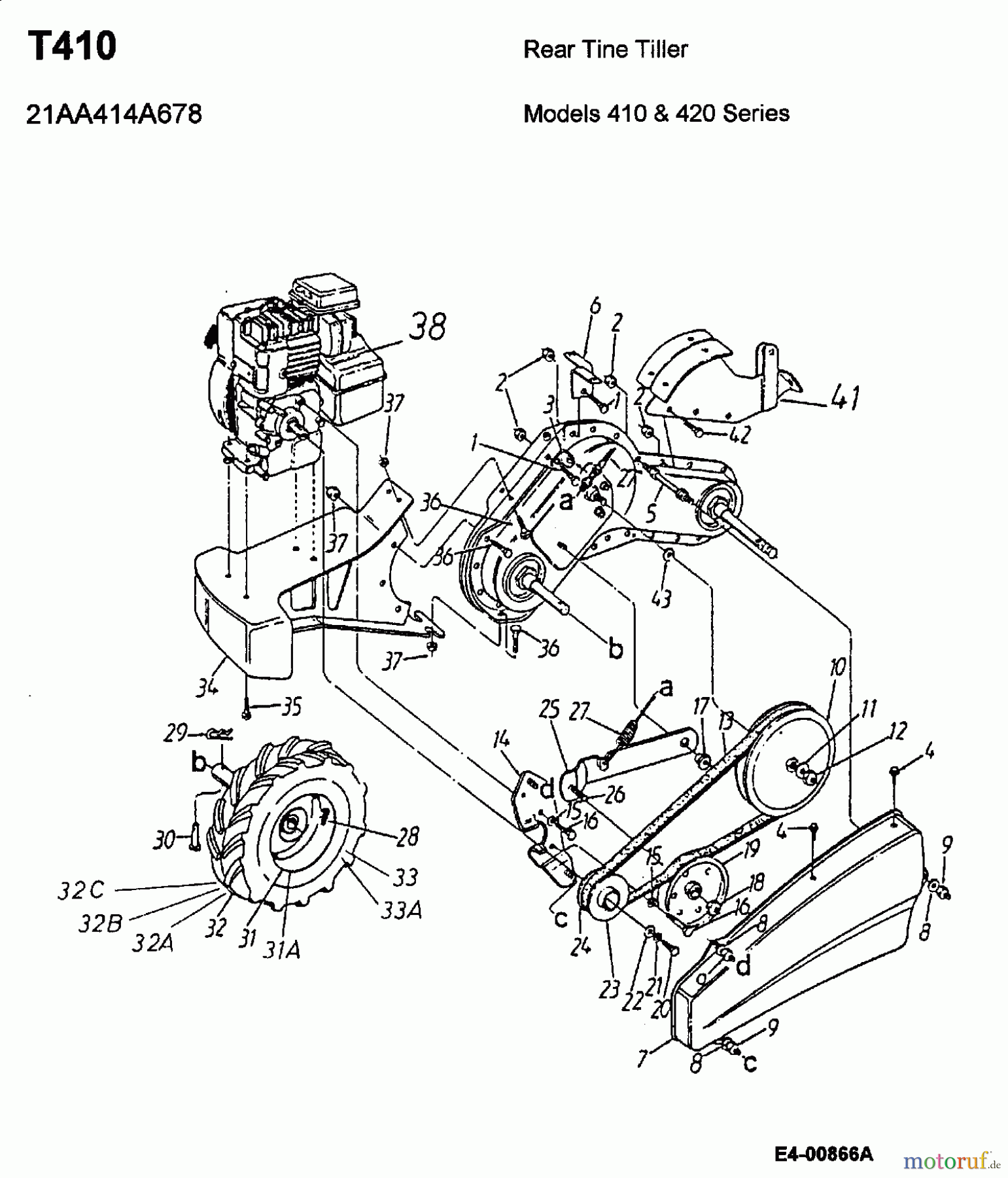  MTD Tillers T/410 21A-414A678  (2001) Gearbox, Wheels