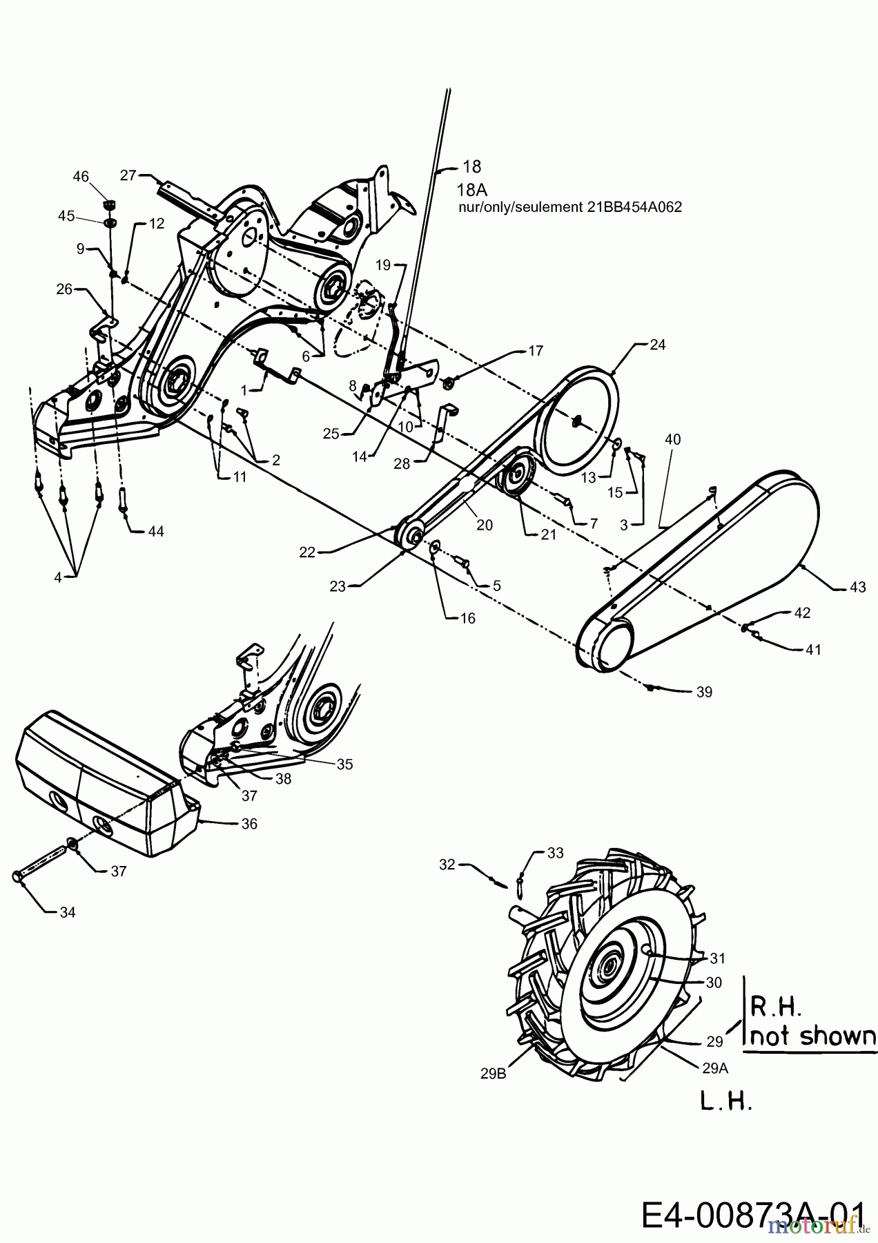  MTD Tillers T/450 21A-458B678  (2001) Gearbox, Wheels