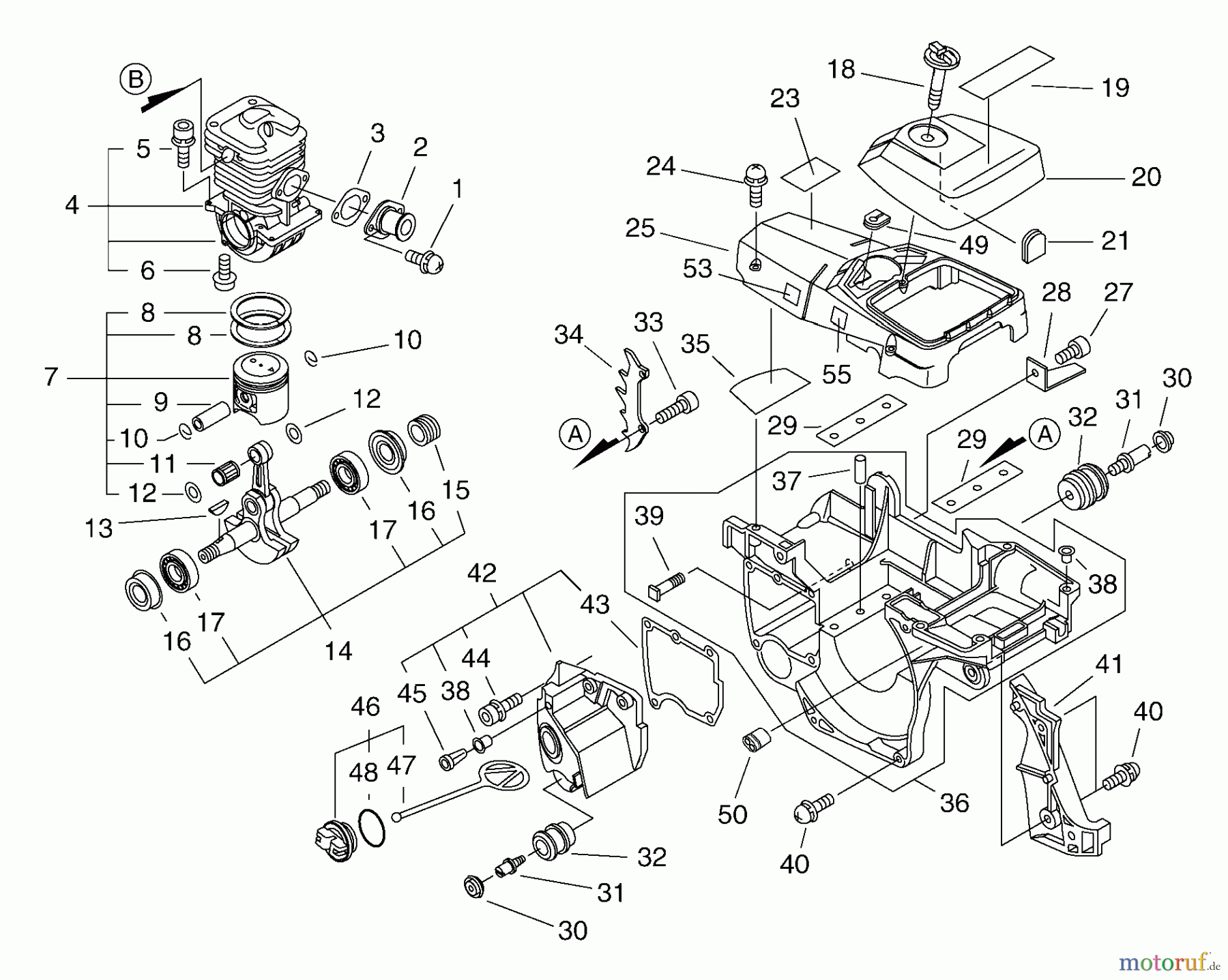  Echo Sägen, Kettensägen CS-510 - Echo Chainsaw, S/N: C19120001001 - C19120999999 Cylinder, Crankcase, Piston