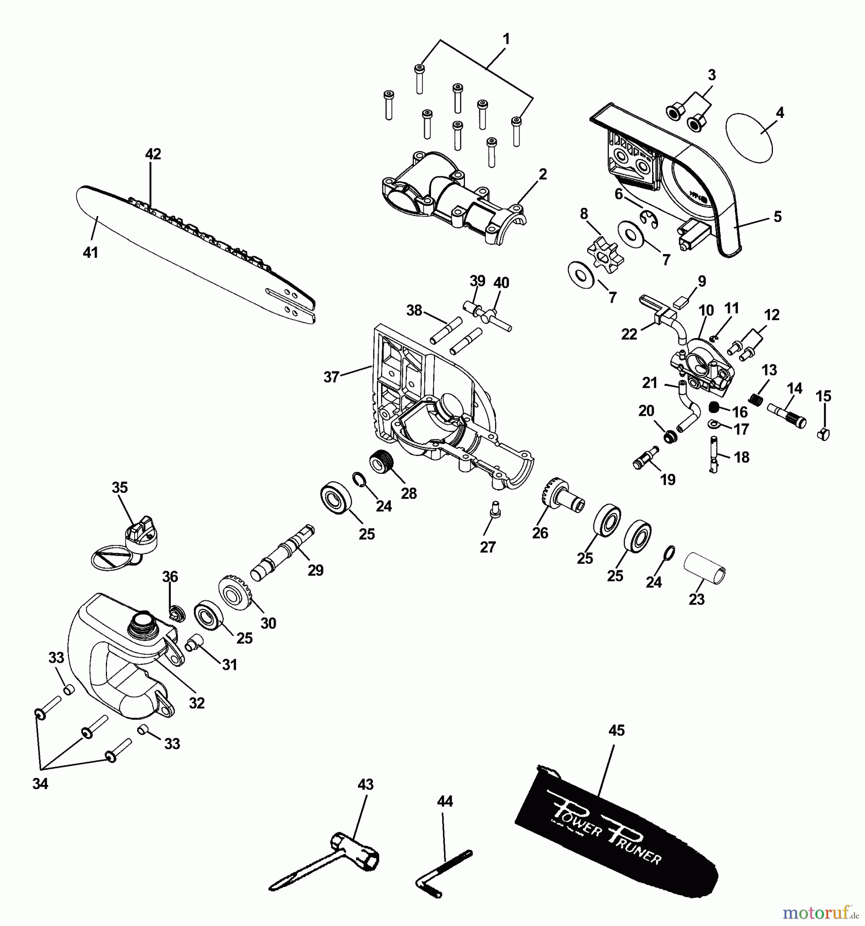  Echo Hochentaster PPSR-2122 - Echo Pole Saw / Pruner, S/N: 505000 - 999999 (Type 1E) Gearcase, Guide Bar, Saw Chain, Auto Oiler, Tools