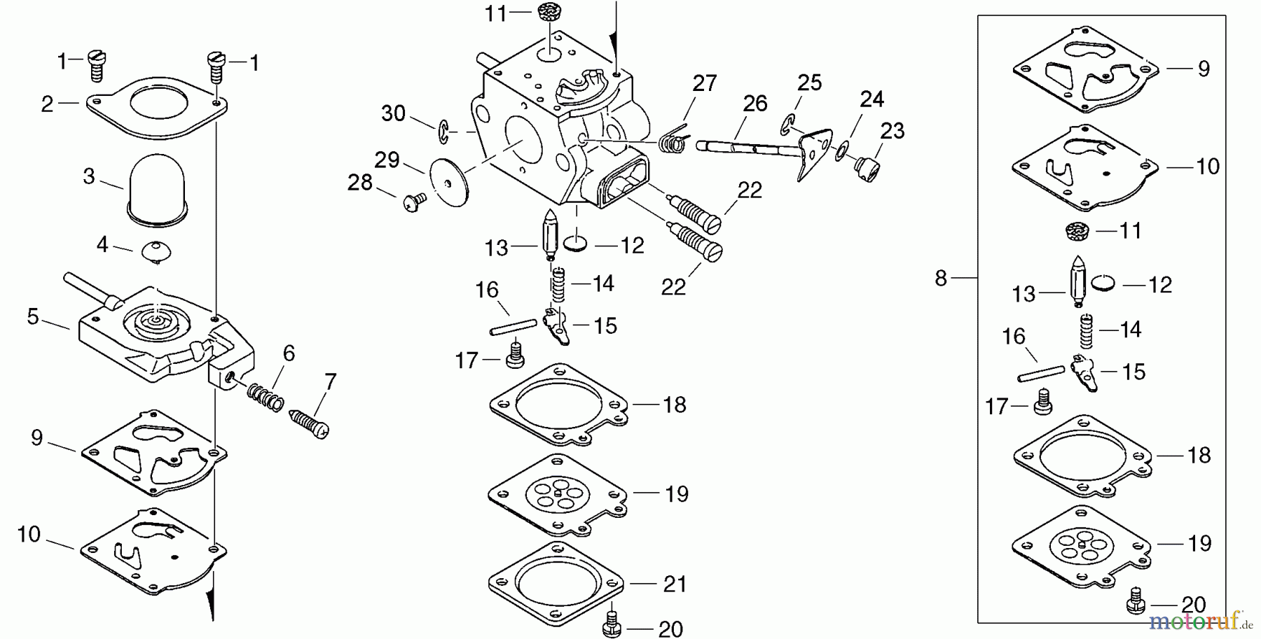  Echo Hochentaster PPT-2400 - Echo Pole Saw / Pruner (Type 1E), S/N: E14536001001 - E14536999999 Carburetor