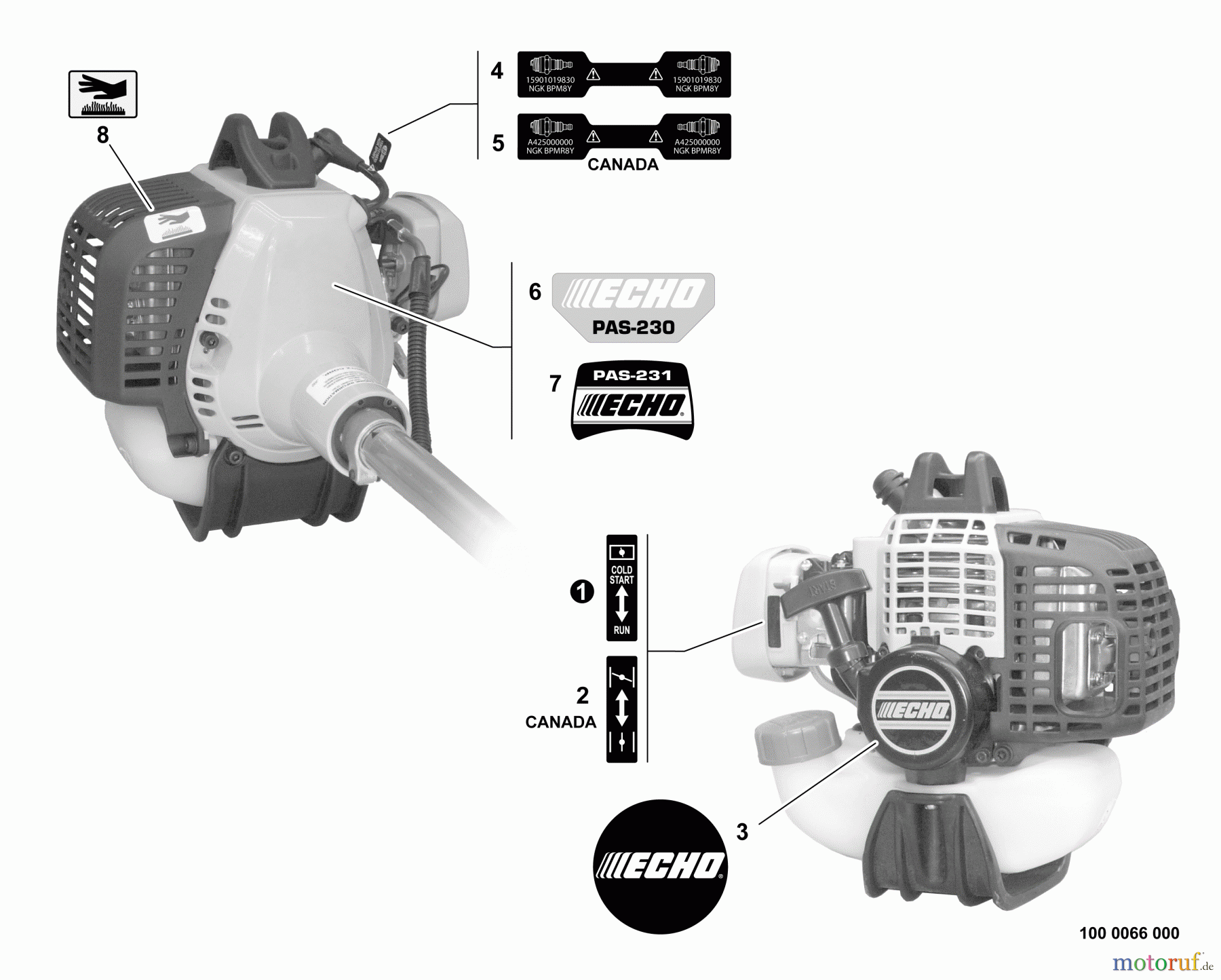  Echo Trimmer, Faden / Bürste PAS-230 - Echo Power Unit, Labels