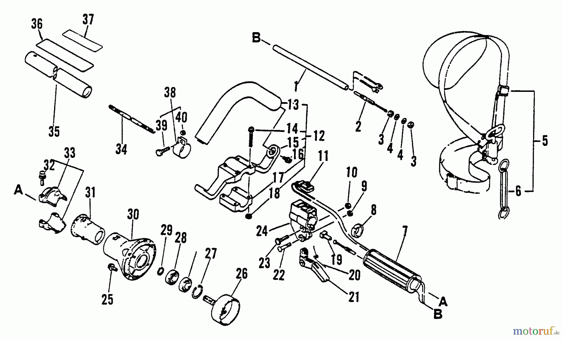 Echo Trimmer, Faden / Bürste SRM-3000 - Echo String Trimmer, S/N:034001 - 037500 Driveshaft,Throttle,Stop Switch,Handles,Clutch Housing,Harness