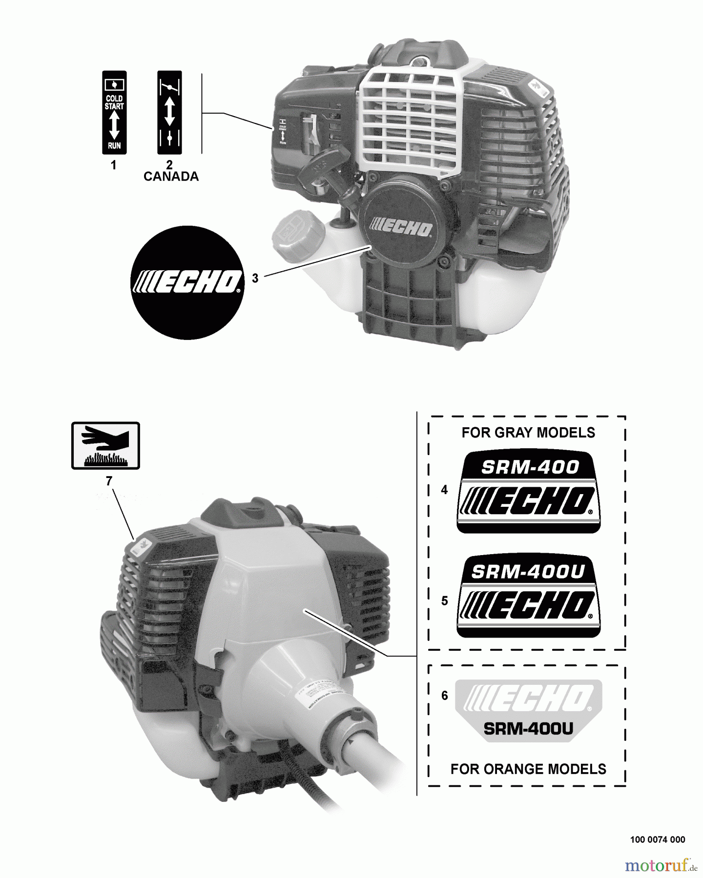  Echo Trimmer, Faden / Bürste SRM-400U - Echo String Trimmer/Brush Cutter, S/N:04001001 - 04001494 Labels