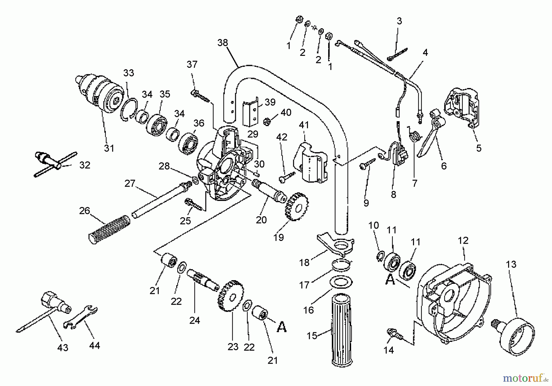  Echo Bohrer / Erdbohrer ED-2000 - Echo Engine Drill (Type 1) Gear Case, Chuck, Fan Cover, Tools