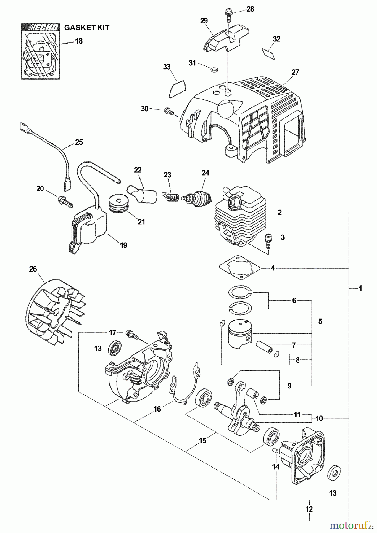  Echo Kantenschneider PE-201 - Echo Edger, S/N: 02001001 - 02999999 Engine, Ignition, Short Block, Cylinder Cover