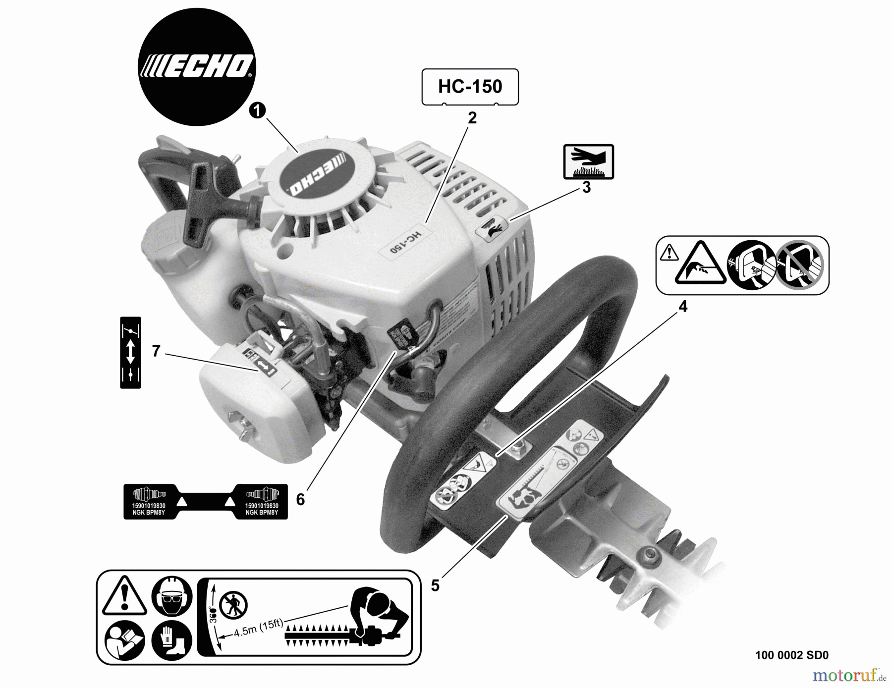  Echo Trimmer, Faden / Bürste GT-201 - Echo String Trimmer, S/N:02001001 - 02999999 Model Labels