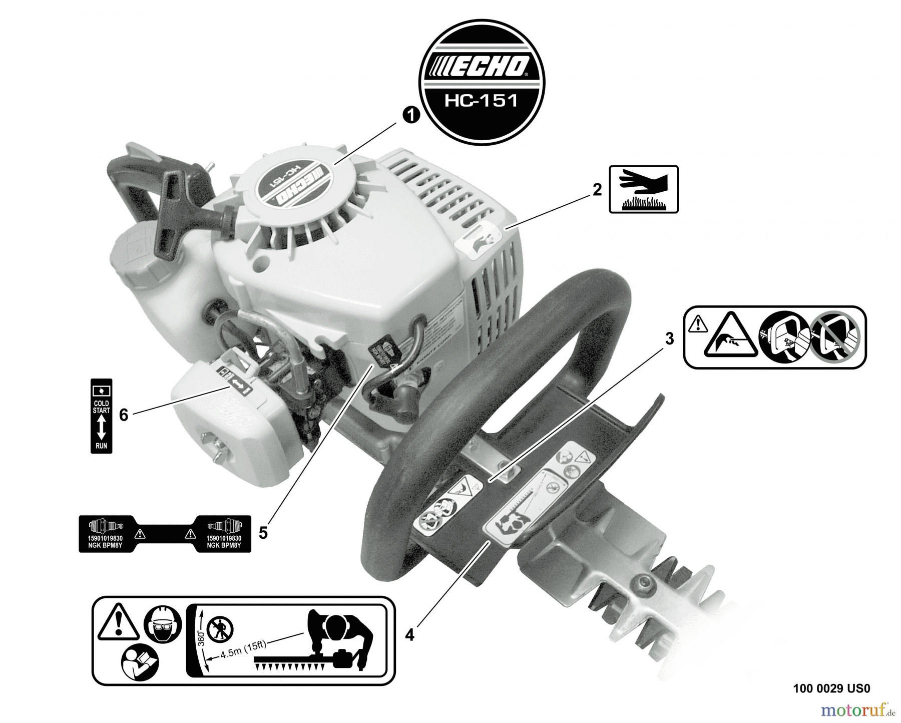  Echo Heckenscheren HC-151 - Echo Hedge Trimmer, S/N: S78211001001 - S78211999999 Labels