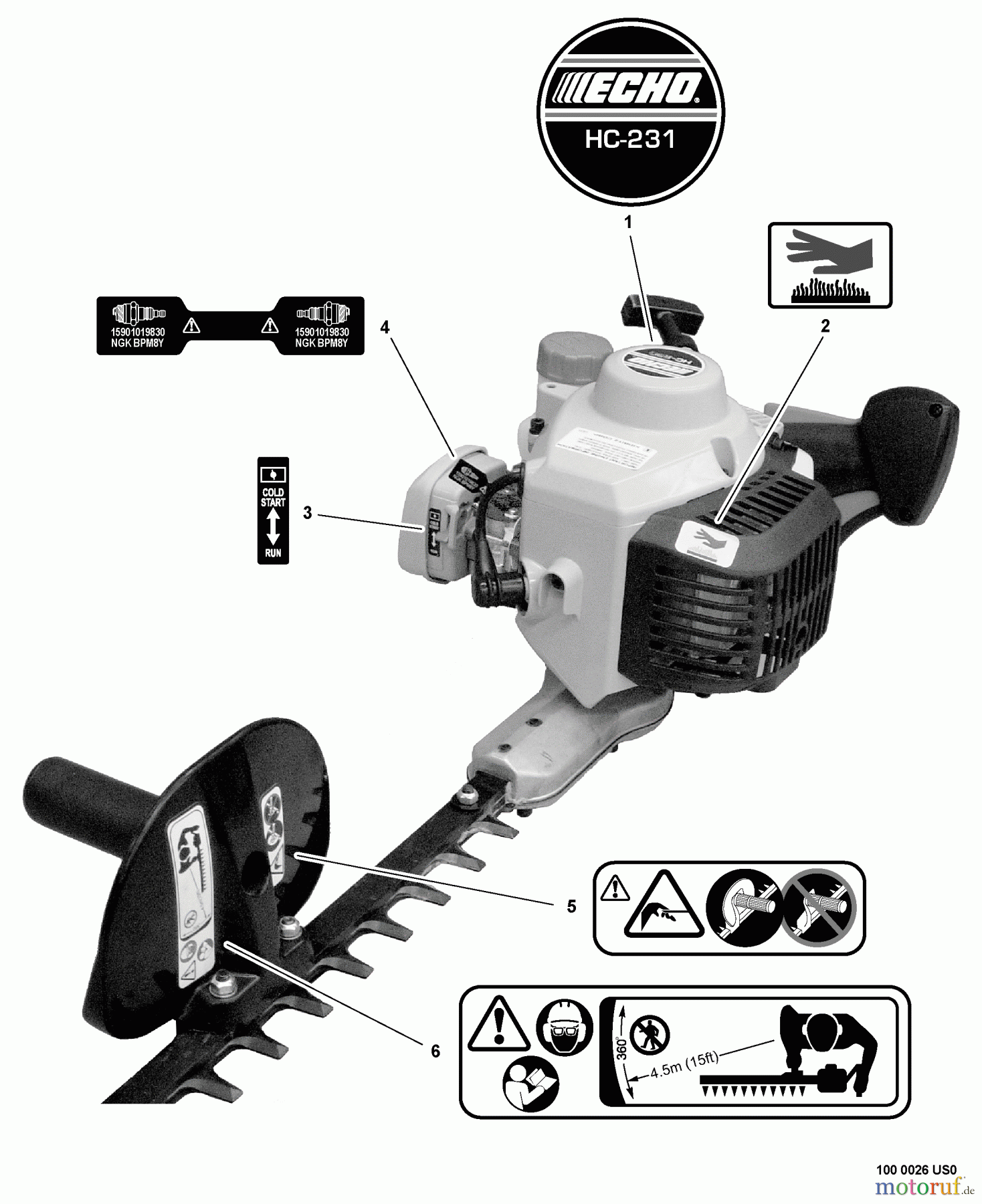  Echo Heckenscheren HC-231 - Echo Hedge Trimmer, S/N: S76712001001 - S76712999999 Labels
