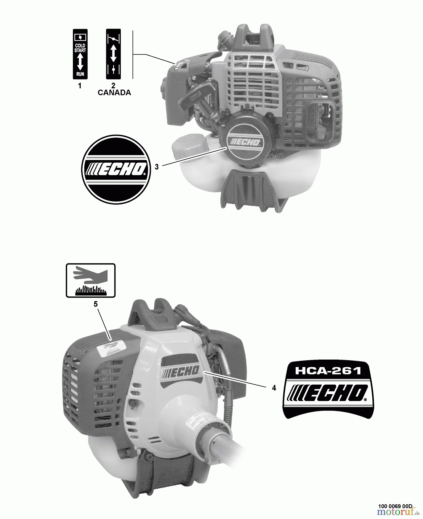  Echo Heckenscheren HCA-261 - Echo Hedge Trimmer, S/N: 02001001 - 02999999 Labels
