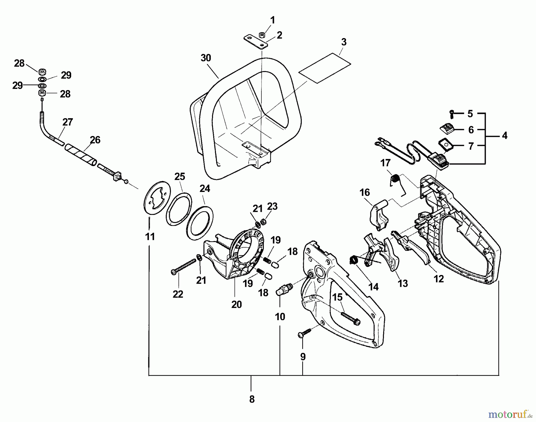  Echo Heckenscheren HCR-1500 - Echo Hedge Trimmer (Type 1E) Handle, Throttle, Stop Switch