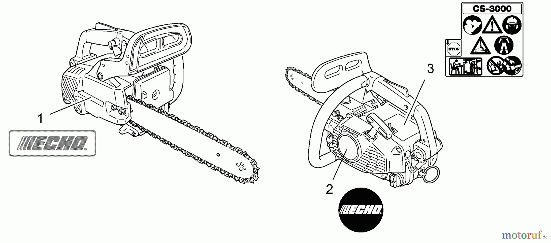  Echo Sägen, Kettensägen CS-3000 - Echo Chainsaw, S/N: 20001001 - 20999999 Labels