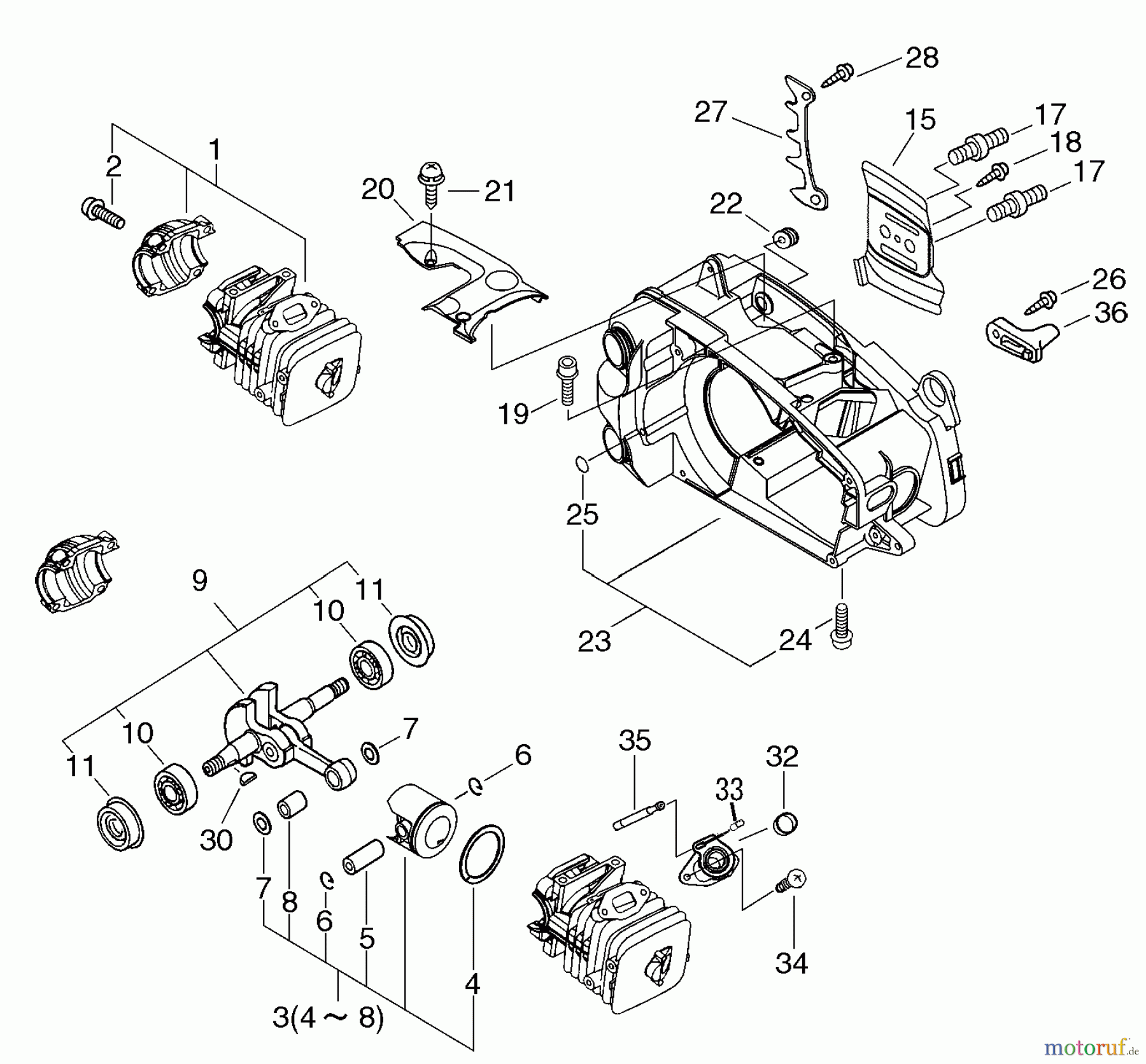  Echo Sägen, Kettensägen CS-350TES - Echo Chainsaw Cylinder, Crankcase, Piston