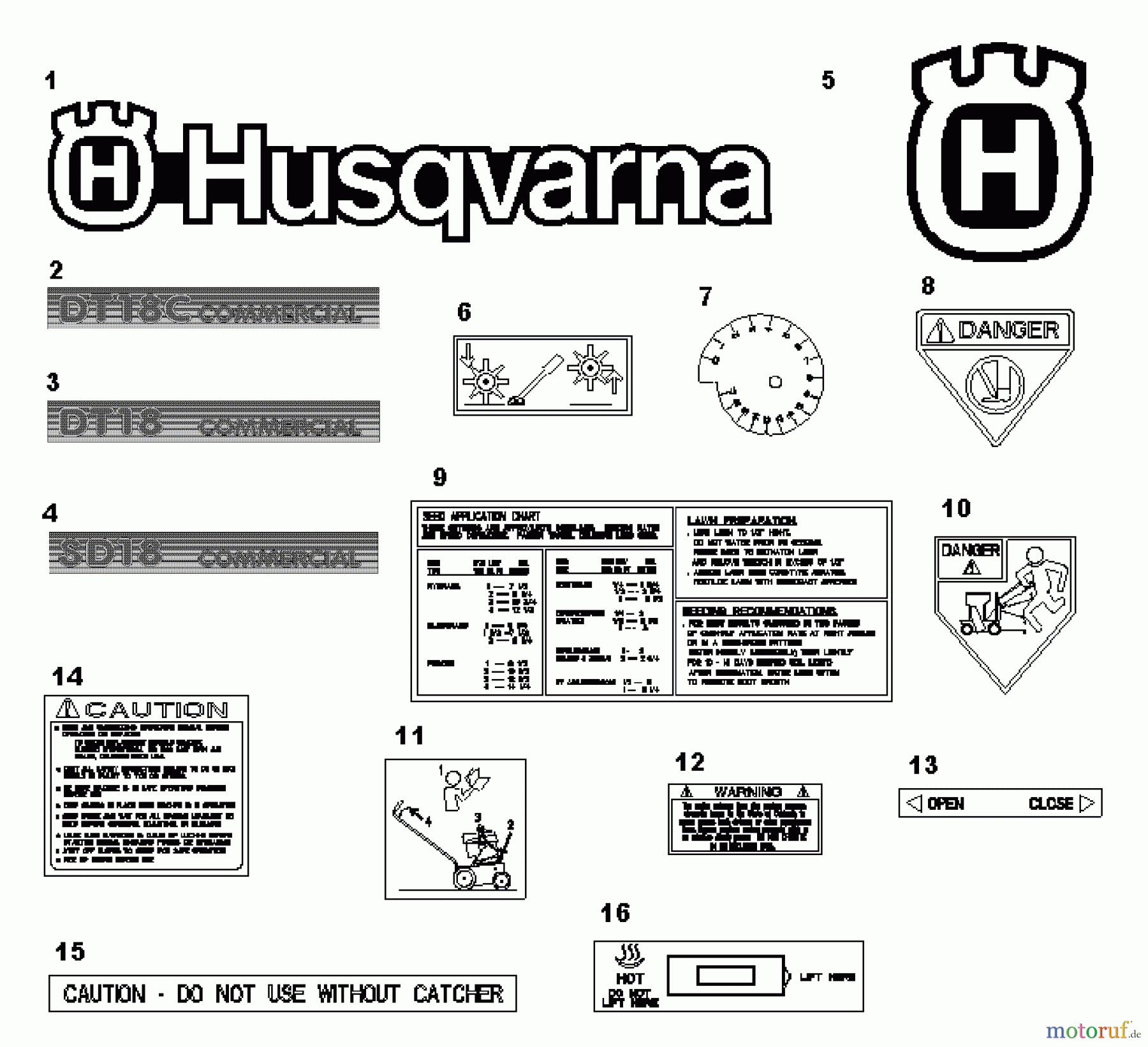  Husqvarna Belüfter / Vertikutierer / Rechen DT 18 (968981007) - Husqvarna Dethatcher (2000-12 & After) Dethatcher / Seeder Decals