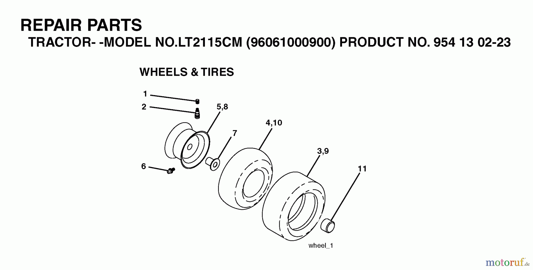  Jonsered Rasen  und Garten Traktoren LT2115 CM (96061000900) - Jonsered Lawn & Garden Tractor (2005-01) WHEELS TIRES
