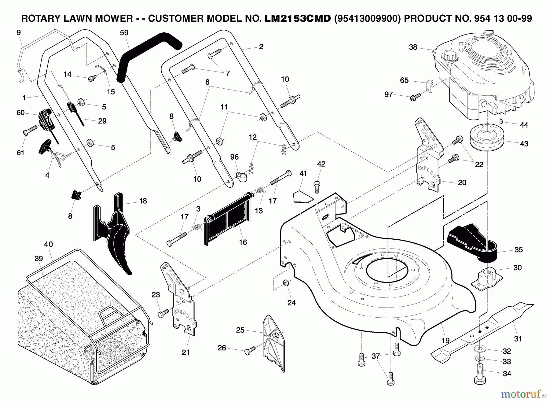  Jonsered Rasenmäher LM2153CMD (954130099, 95413009900) - Jonsered Walk-Behind Mower (2005-02) PRODUCT COMPLETE #1