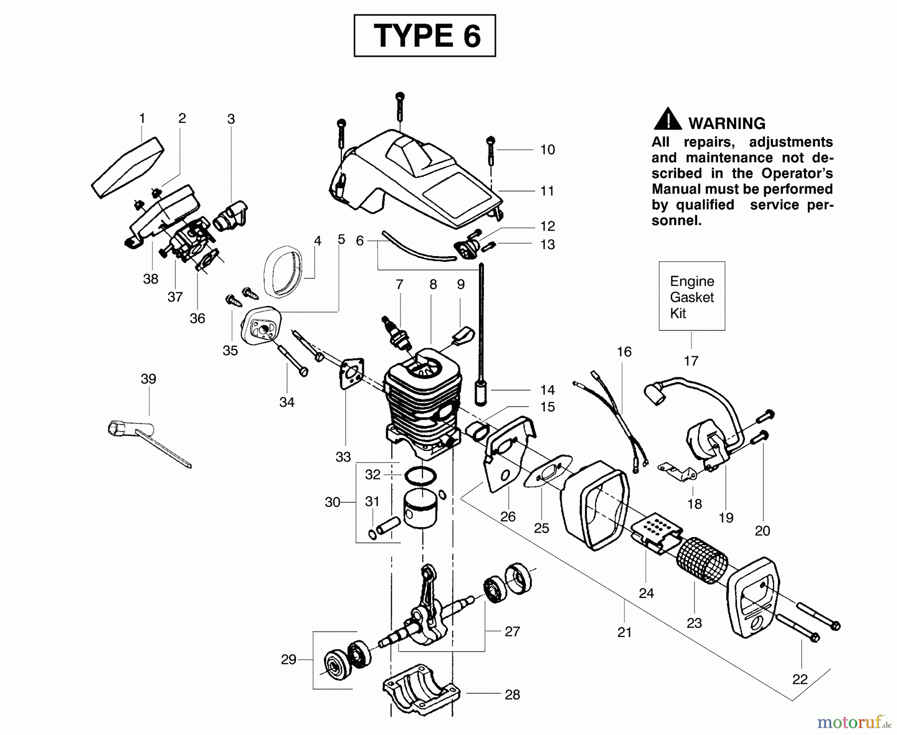  Poulan / Weed Eater Motorsägen 1950 (Type 6) - Poulan Woodshark Chainsaw Engine Assembly Type 6