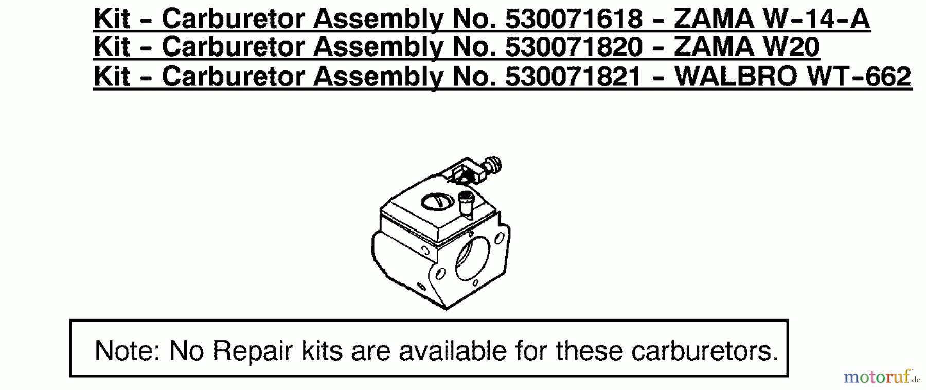  Poulan / Weed Eater Motorsägen 1950 (Type 2) - Poulan Woodshark Chainsaw Kit - Carburetor Assembly 530071618/530071820/530071821