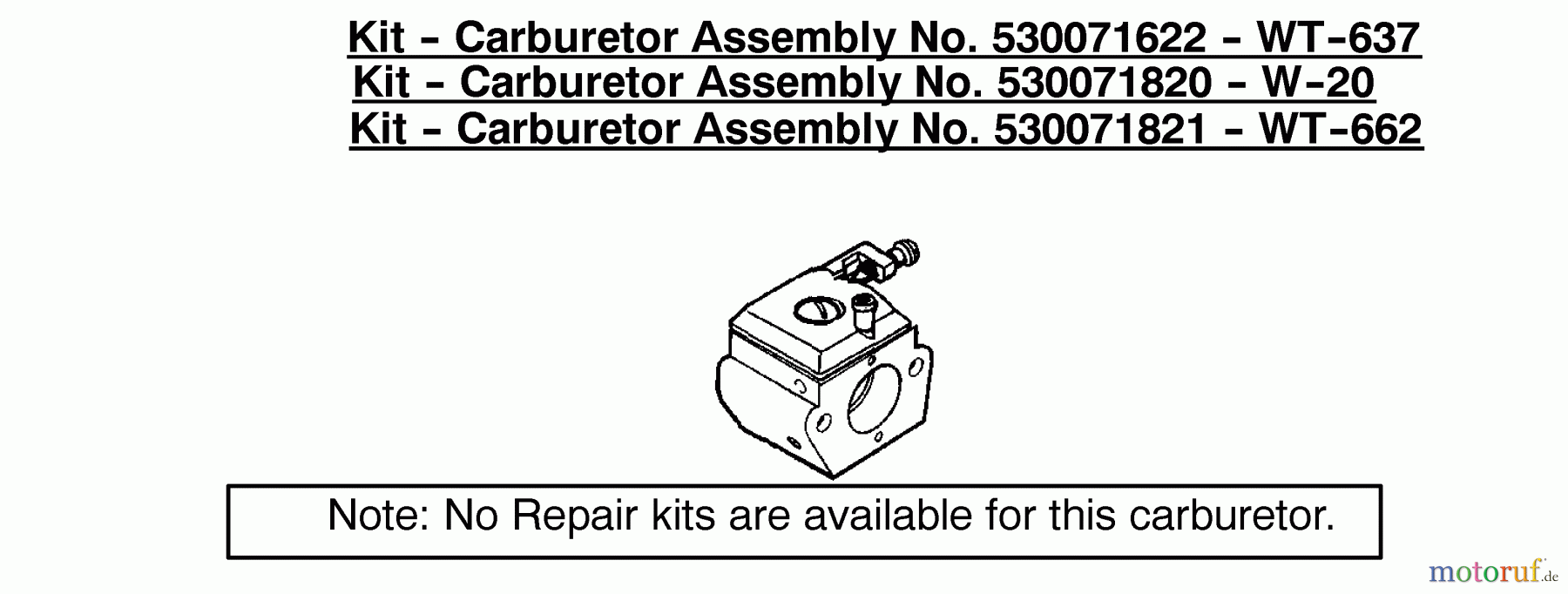  Poulan / Weed Eater Motorsägen 1950LE (Type 2) - Poulan Woodshark Chainsaw Kits - Carburetor Assembly 530071622/530071820/530071821