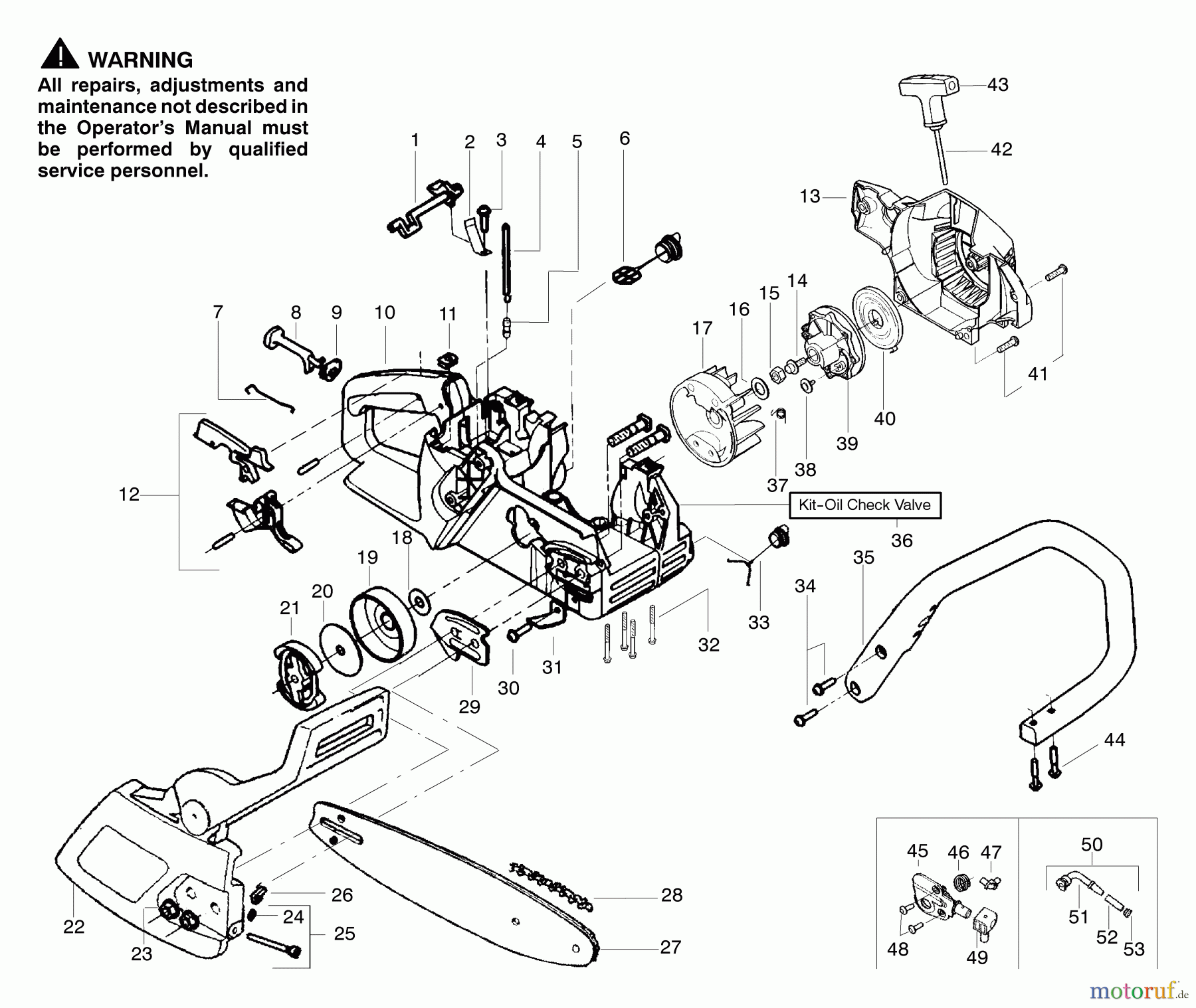 Poulan / Weed Eater Motorsägen 1975 (Type 6) - Poulan Woodshark Chainsaw Handle & External Assembly Type 1-6