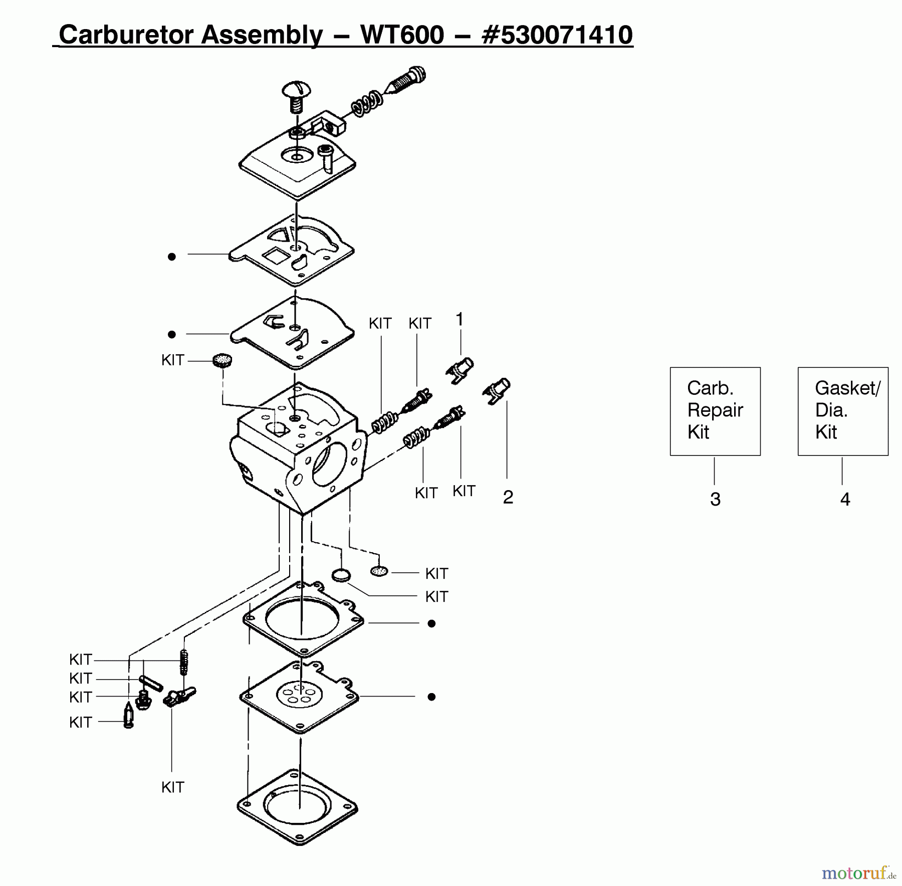  Poulan / Weed Eater Motorsägen 1975LE (Type 1) - Poulan Woodshark Chainsaw Carburetor Assembly (WT600) 530071410