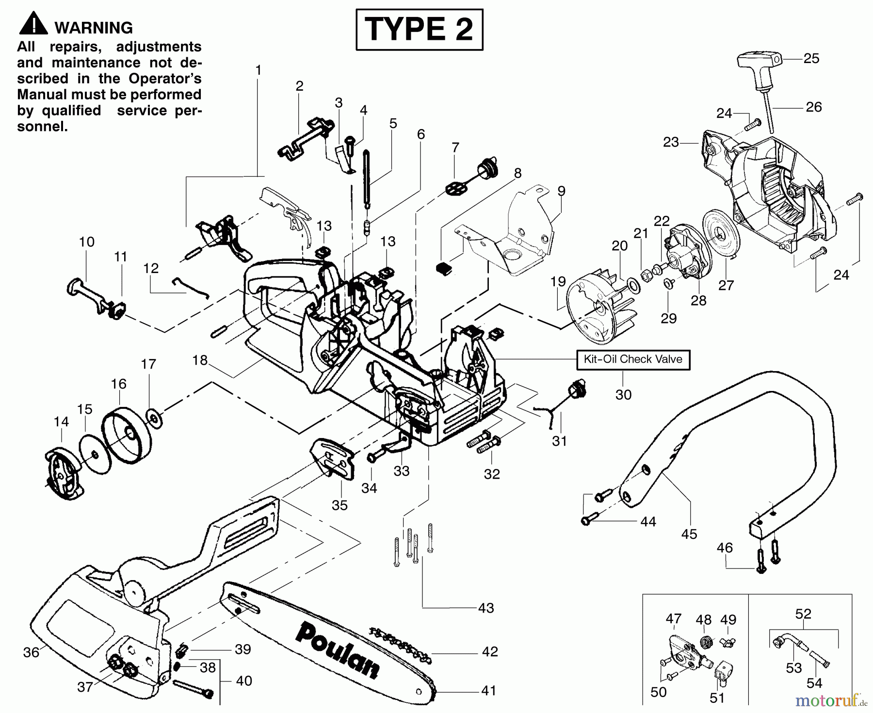  Poulan / Weed Eater Motorsägen 1975LE (Type 2) - Poulan Woodshark Chainsaw Handle & External Assembly Type 2