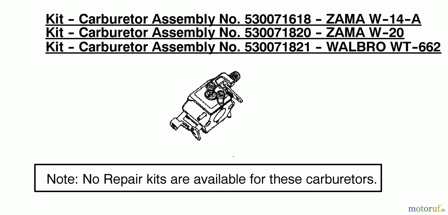  Poulan / Weed Eater Motorsägen 1975LE (Type 1) - Poulan Woodshark Chainsaw Kit-Carburetor Assembly 530071618/530071820/53007182